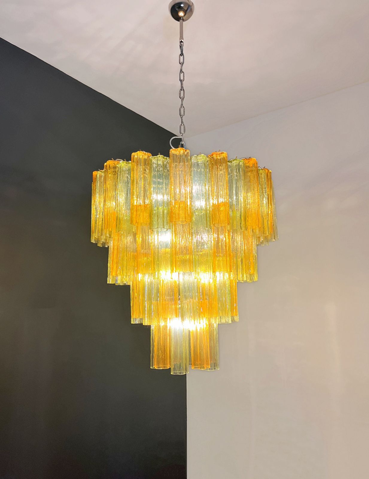 photo buy Huge Vintage Murano Glass Tiered Chandelier   80 Glasses   Green And Amber