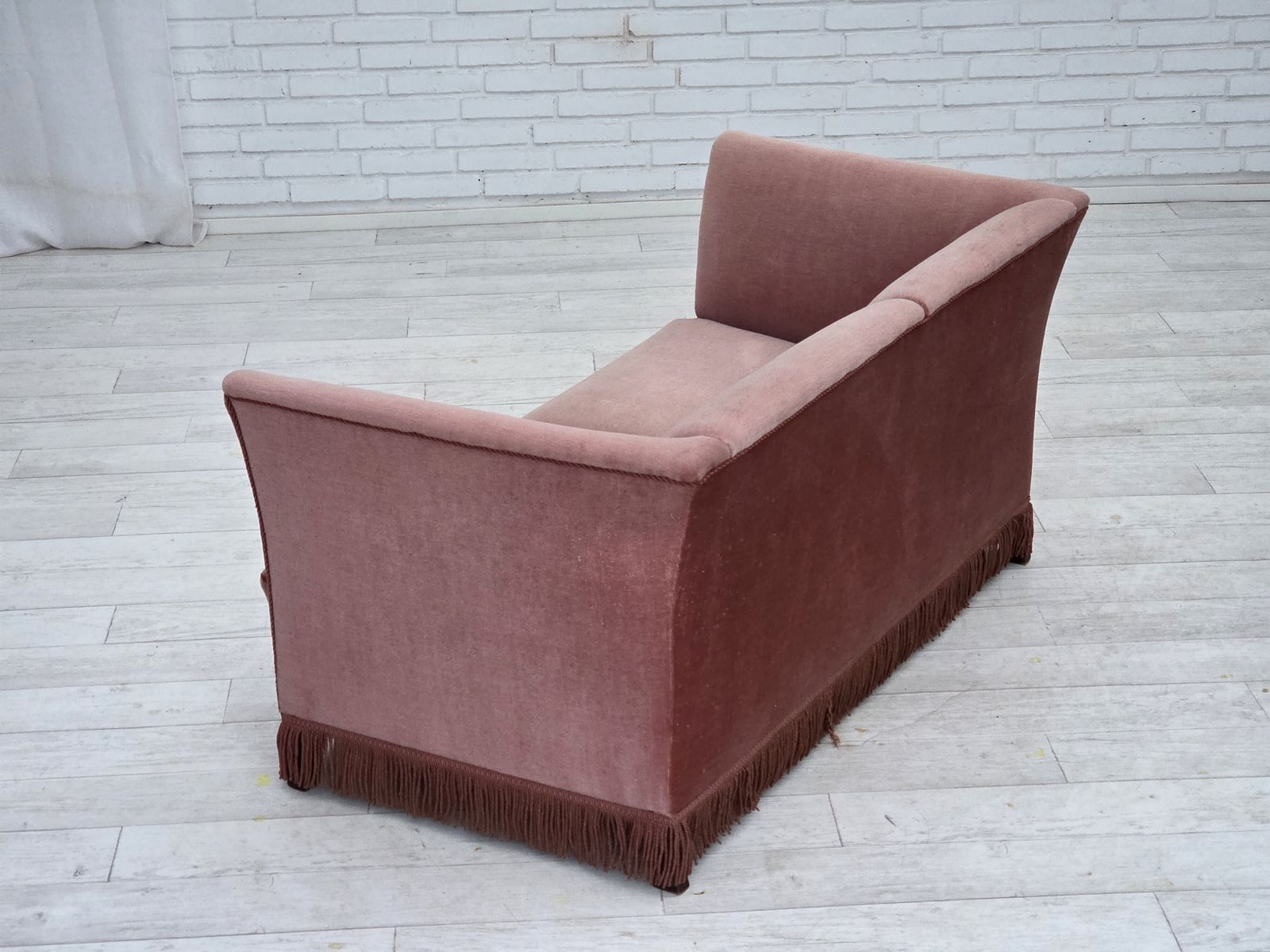 1200.0 1970s, Danish 2 Seater Sofa, Original Salmon Pink Furniture Velour. photo