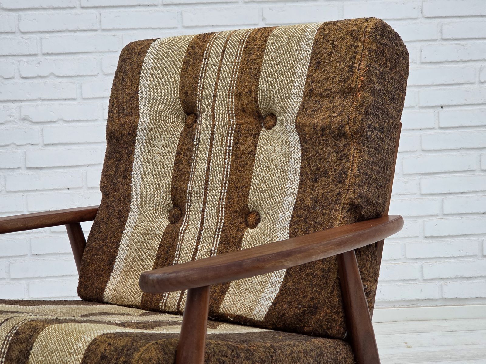 1970s, Danish Armchair, Teak Wood, Furniture Wool Fabric. photo vinterior