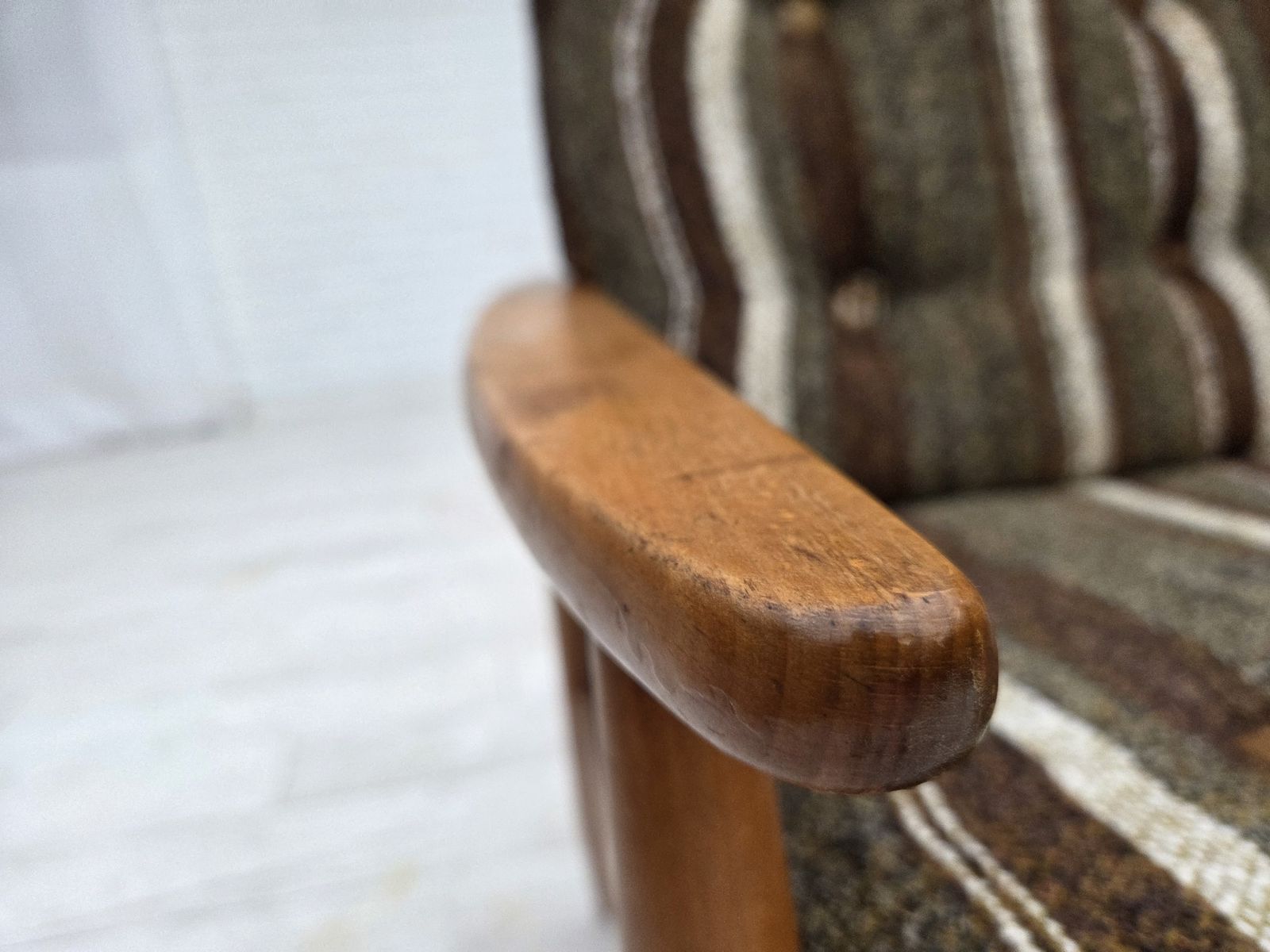 1970s, Danish Armchair, Beech Wood, Furniture Wool Fabric. photo Furniture