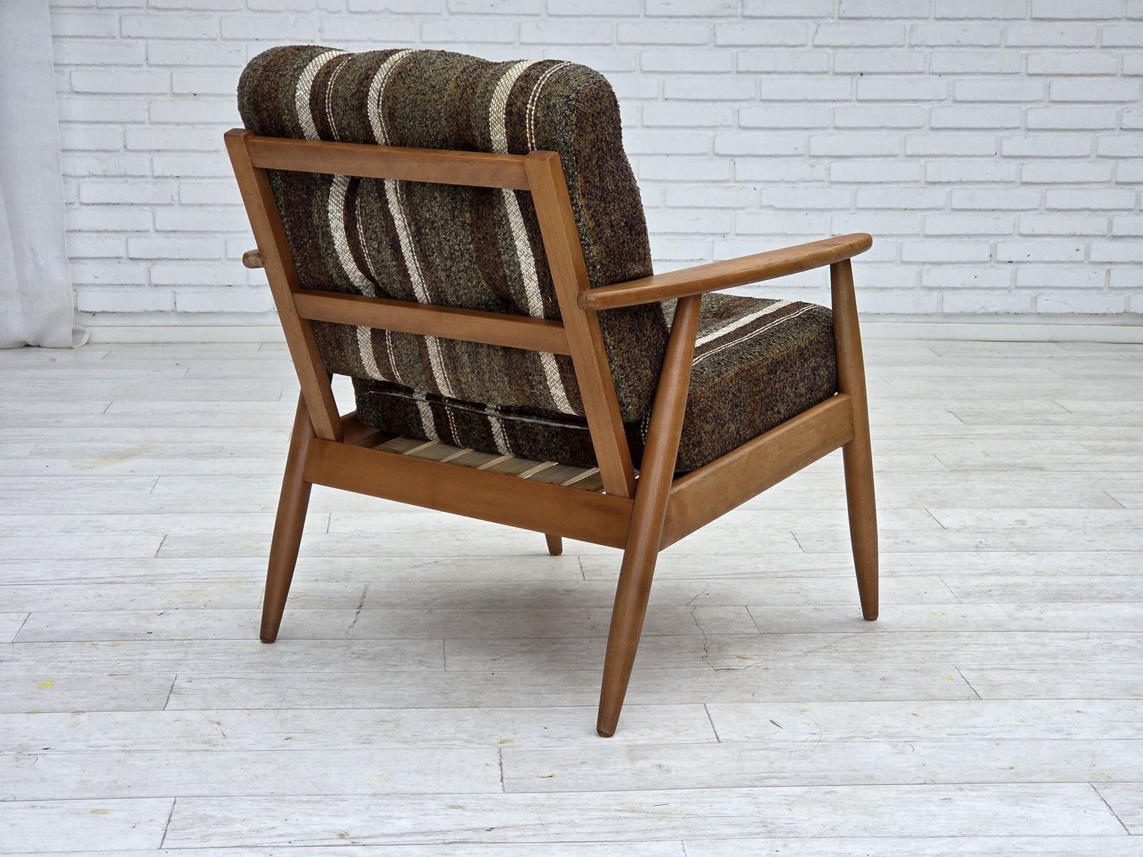 1970s, Danish Armchair, Beech Wood, Furniture Wool Fabric. photo buy
