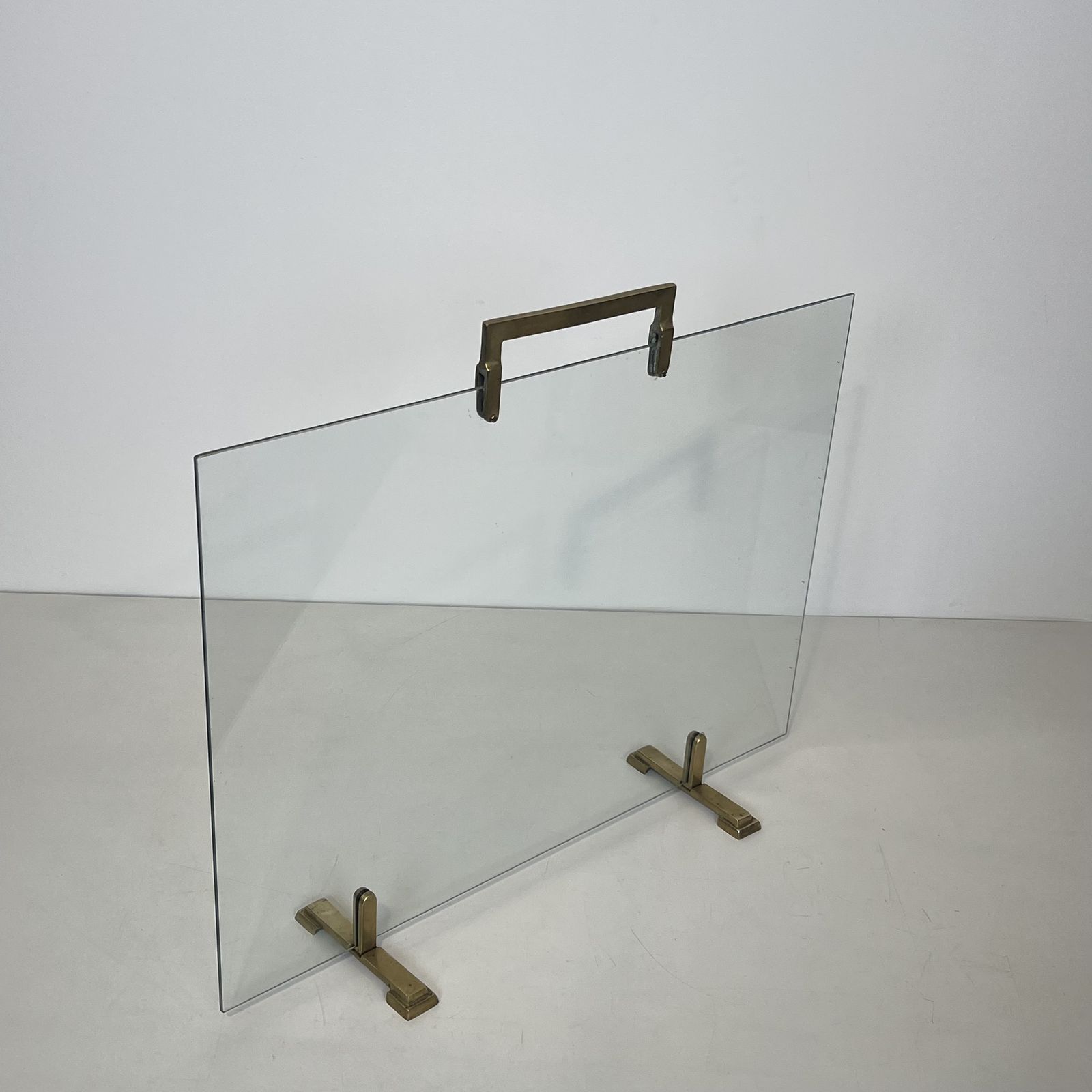 Home Fixtures Glass And Brass Fireguard, 1970s photo