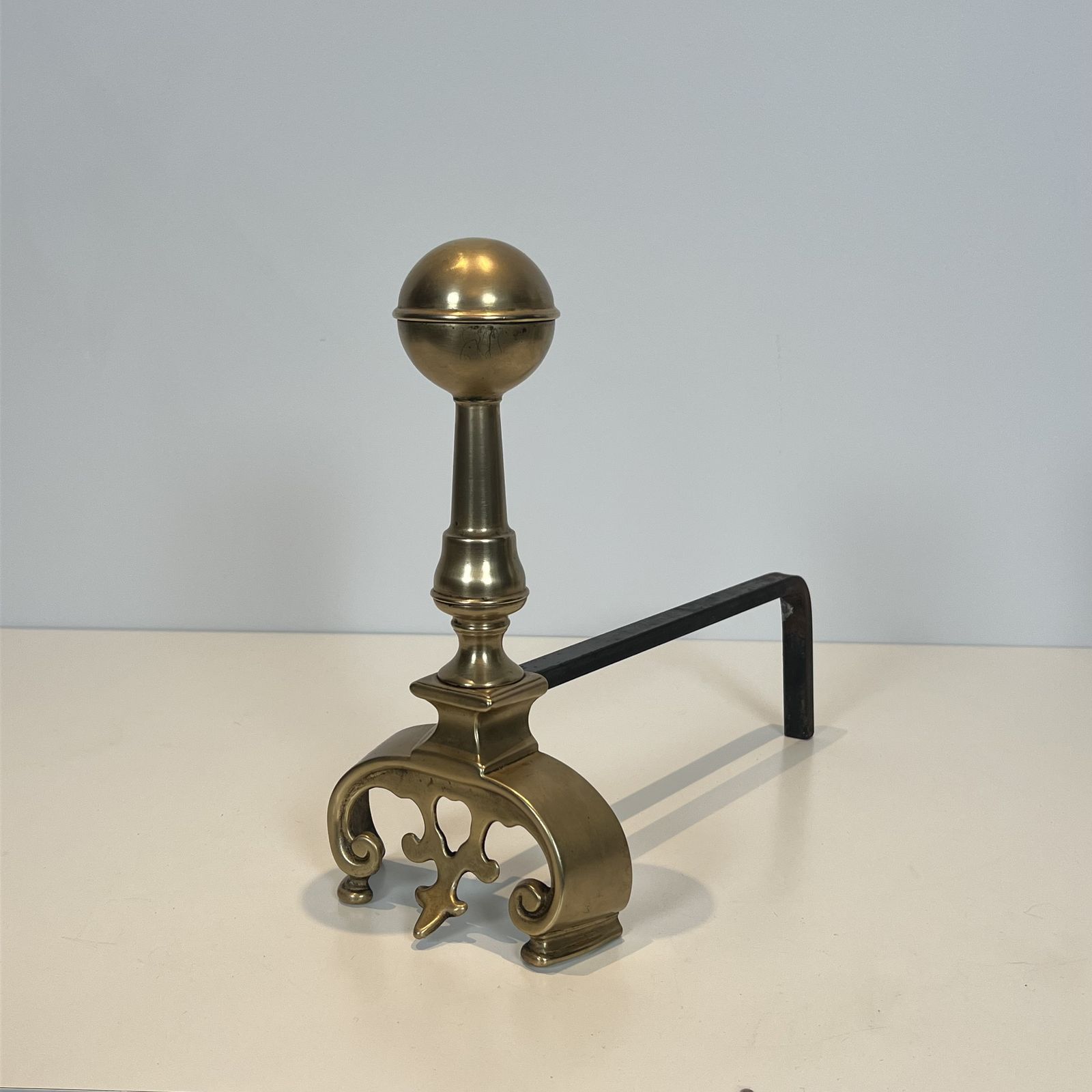 Pair Of Brass Andirons, 1900s, Antique photo vinterior