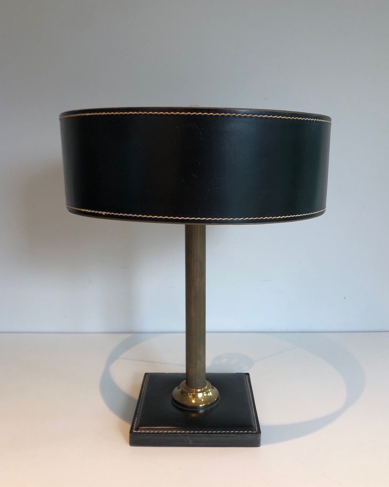 Black Leather And Brass Desk Lamp In The Style Of Jacques Adnet photo buy