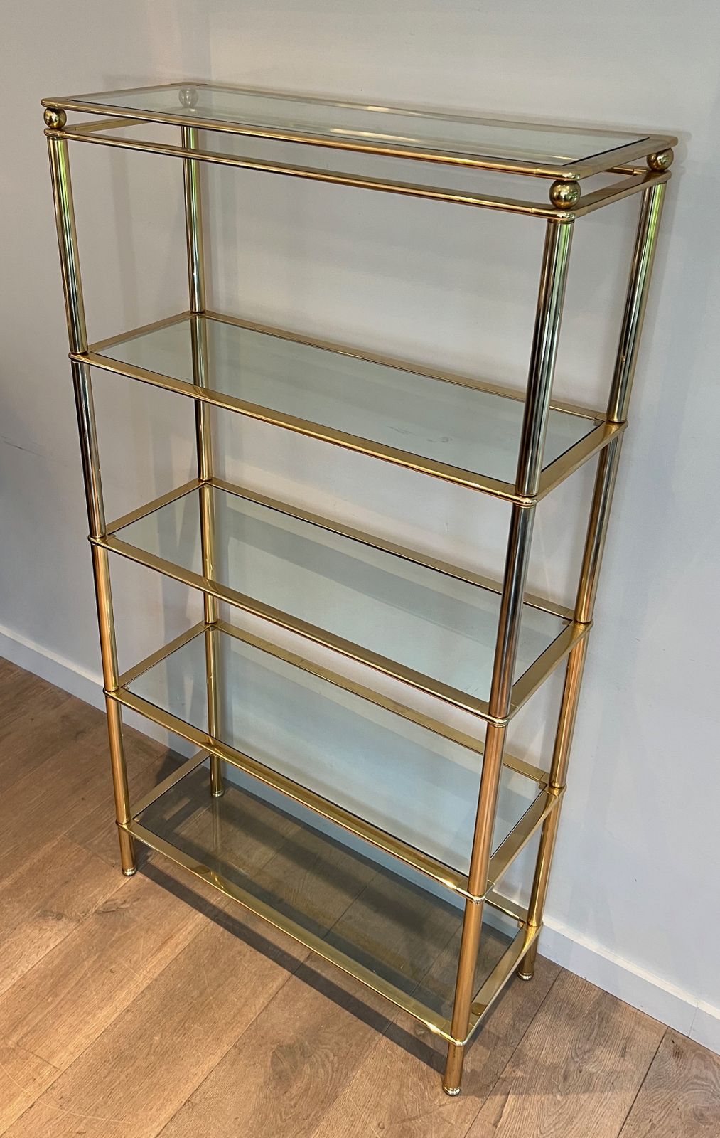 Gold Chrome Shelf With 5 Clear Glass Shelves photo Furniture