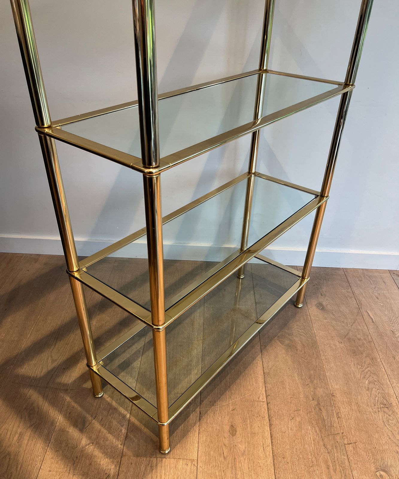 Gold Chrome Shelf With 5 Clear Glass Shelves photo vinterior