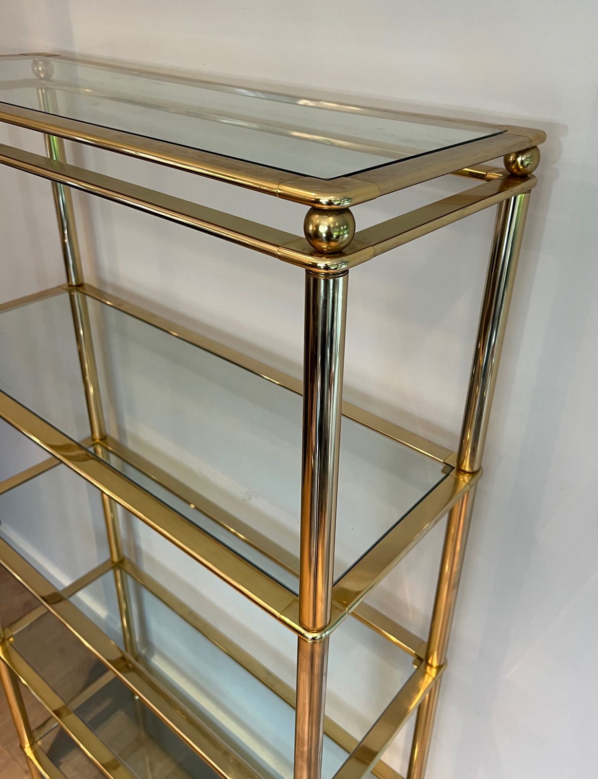 photo for sale Gold Chrome Shelf With 5 Clear Glass Shelves
