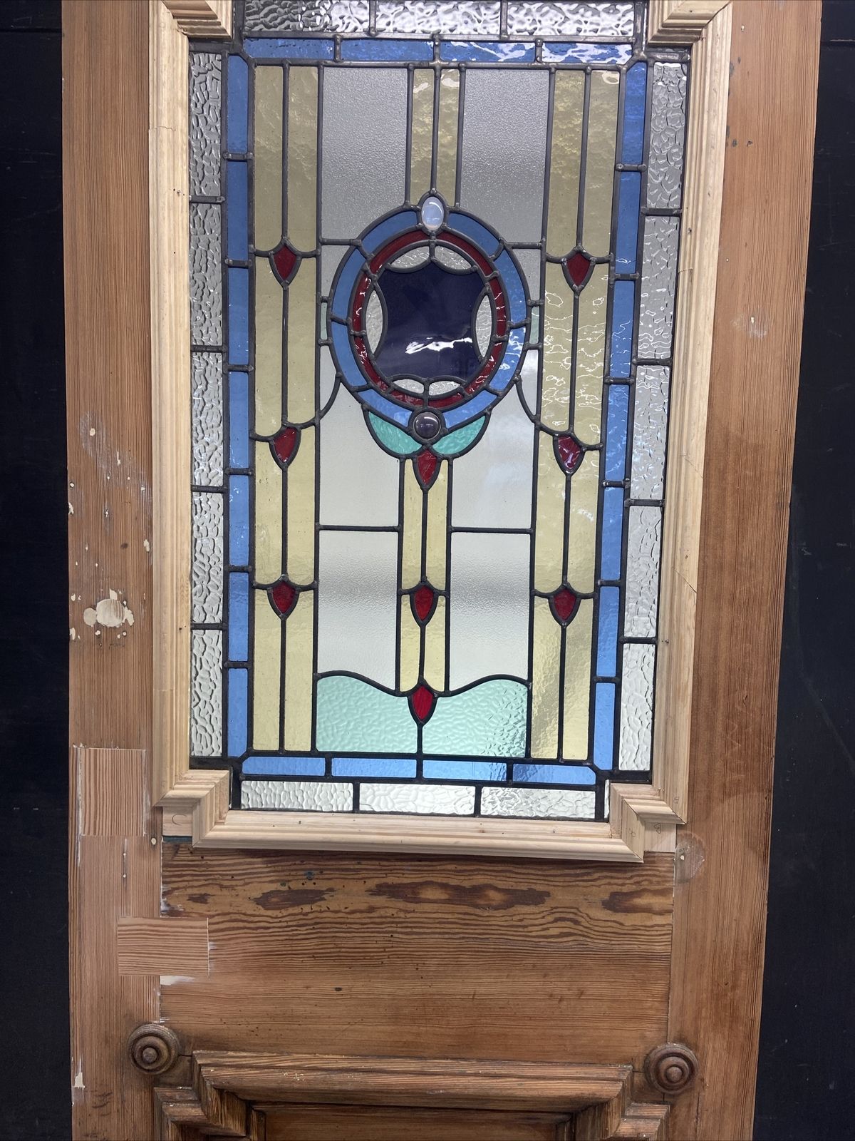 photo for sale Rare Victorian Stained Glass Front Door Period Old Reclaimed Antique Lead Wood