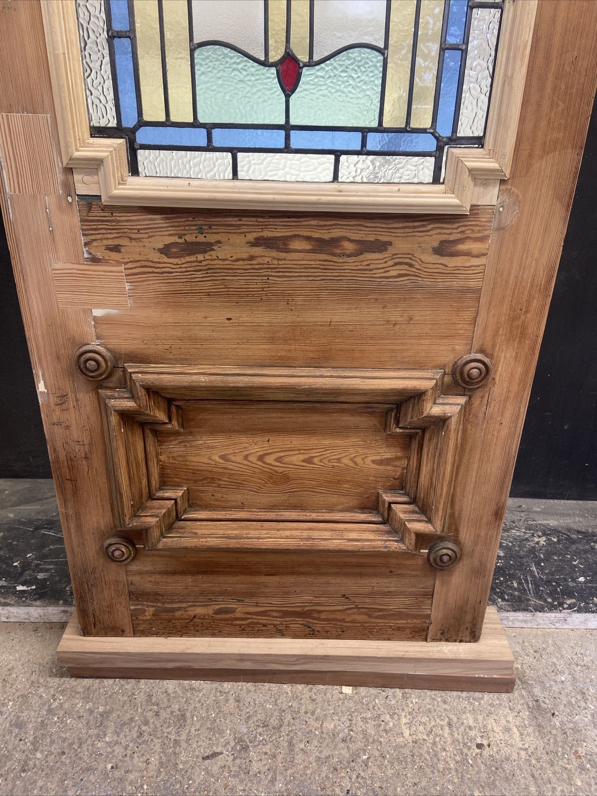 Home Fixtures Rare Victorian Stained Glass Front Door Period Old Reclaimed Antique Lead Wood photo