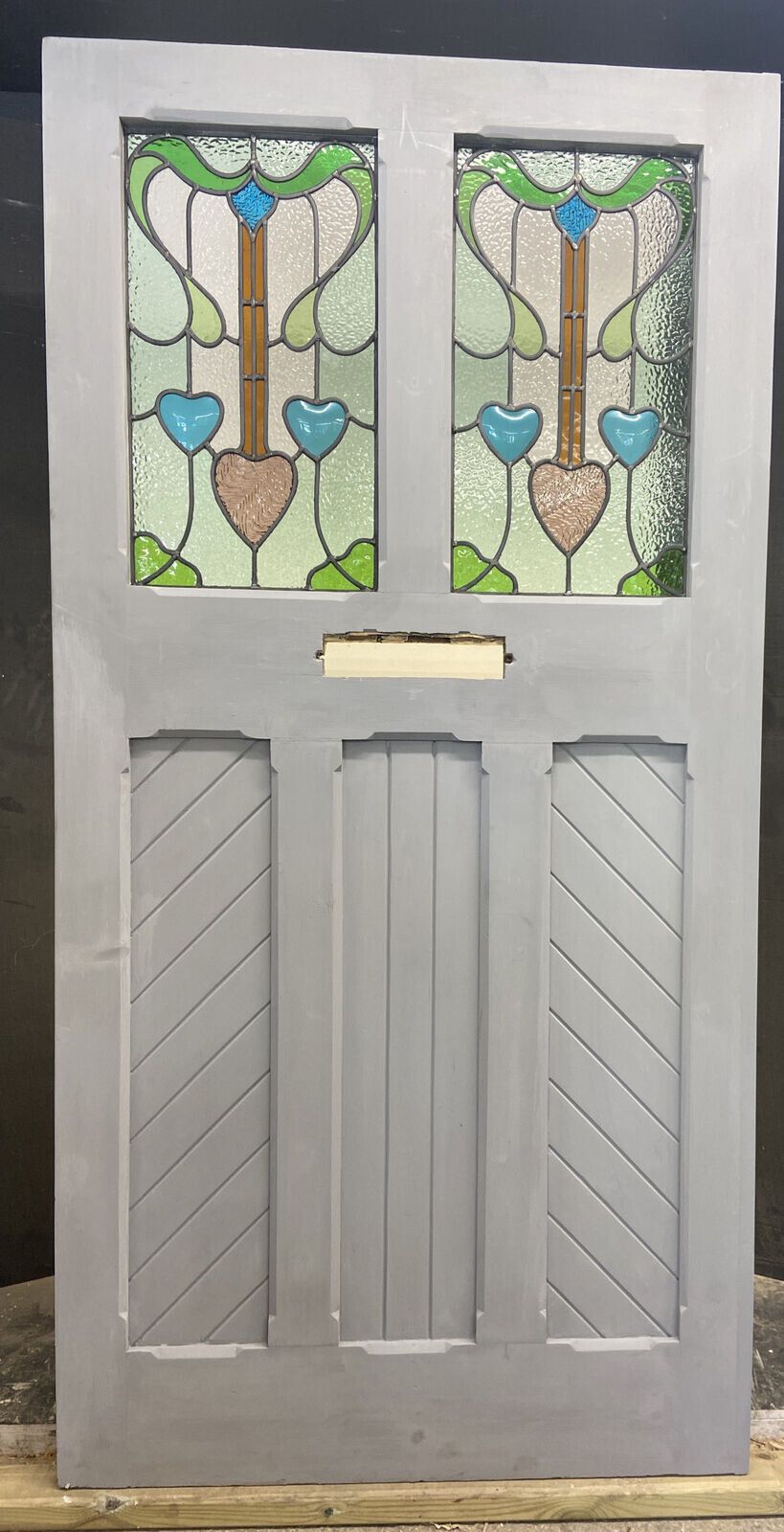 X Large Victorian Stained Glass Front Door Old Reclaim Antique Wood Arts Crafts