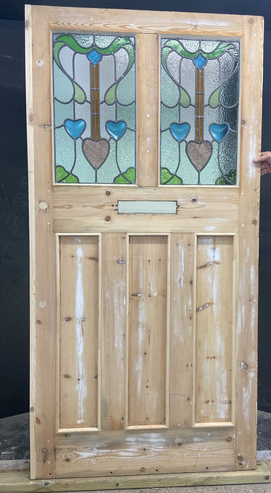 X Large Victorian Stained Glass Front Door Old Reclaim Antique Wood Arts Crafts photo vintage