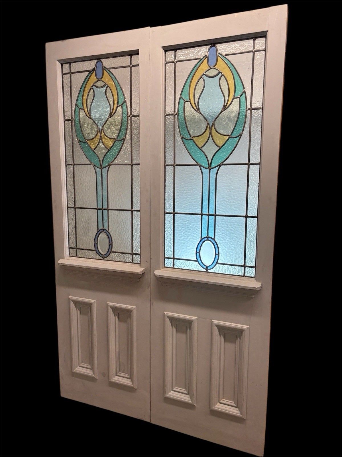 Victorian Stained Glass French Front Doors Reclaimed Period Old Antique Lead photo for sale