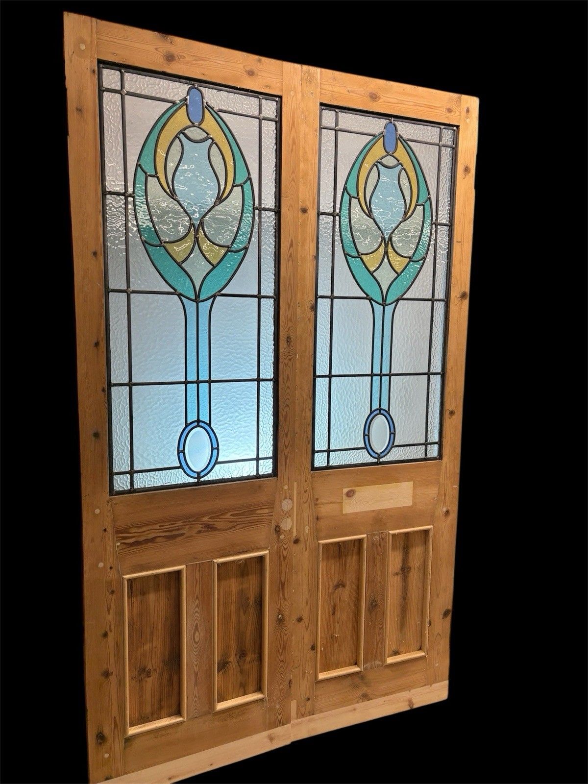 Victorian Stained Glass French Front Doors Reclaimed Period Old Antique Lead photo vintage