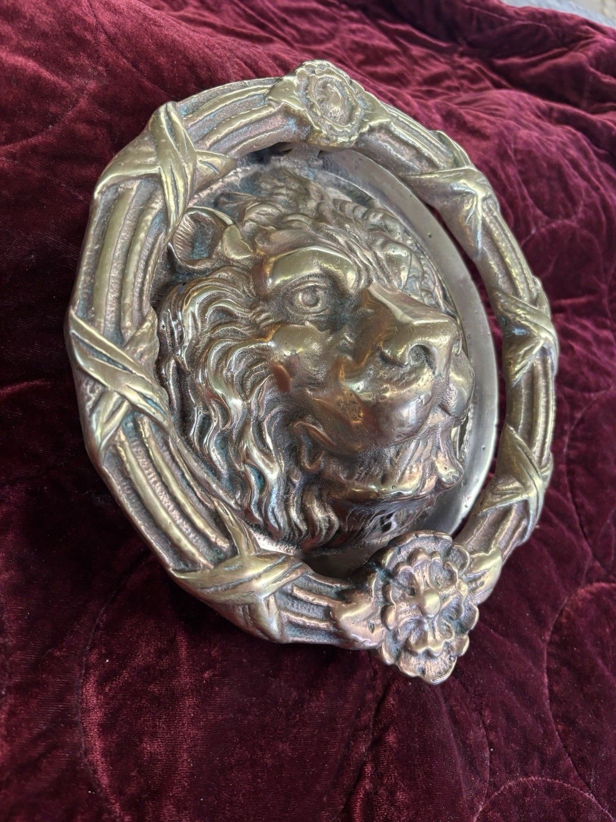 Huge Antique Solid Brass Front Door Knocker Period Reclaimed Manor Cast Metal photo for sale