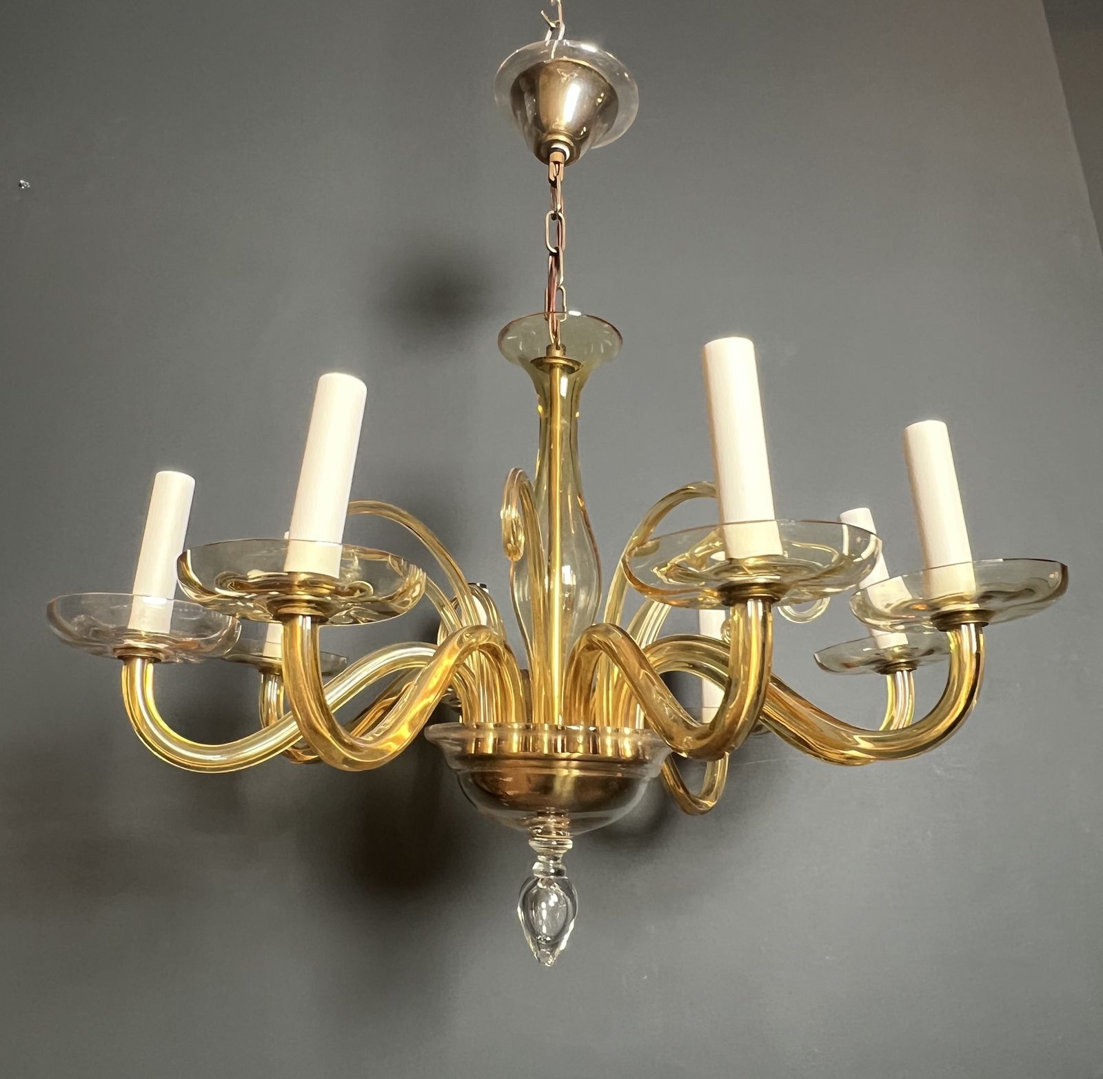Orange Murano Crystal Chandelier With 8 Lights. Italian Work. Circa 1970