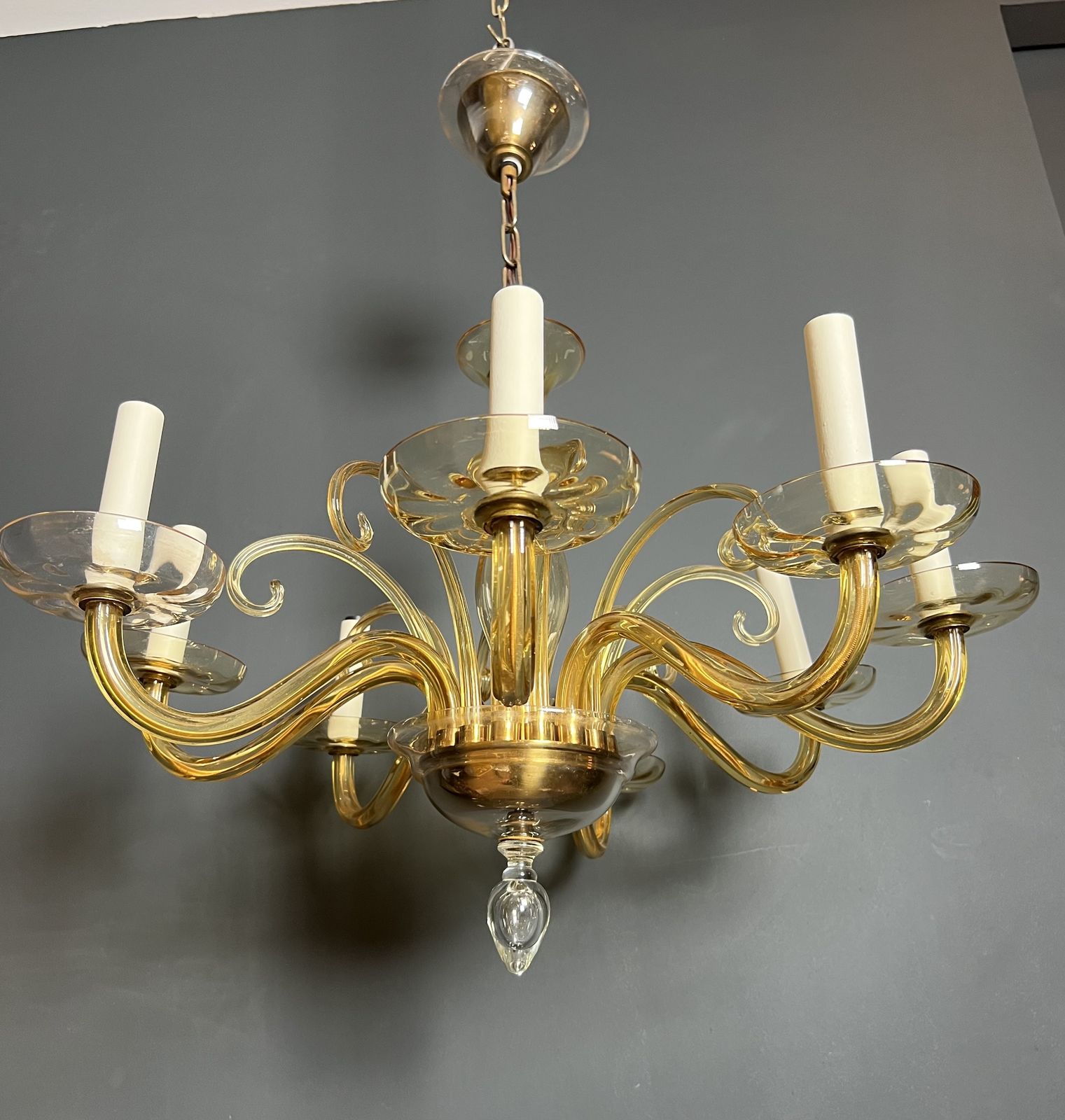 Orange Murano Crystal Chandelier With 8 Lights. Italian Work. Circa 1970 photo Lighting