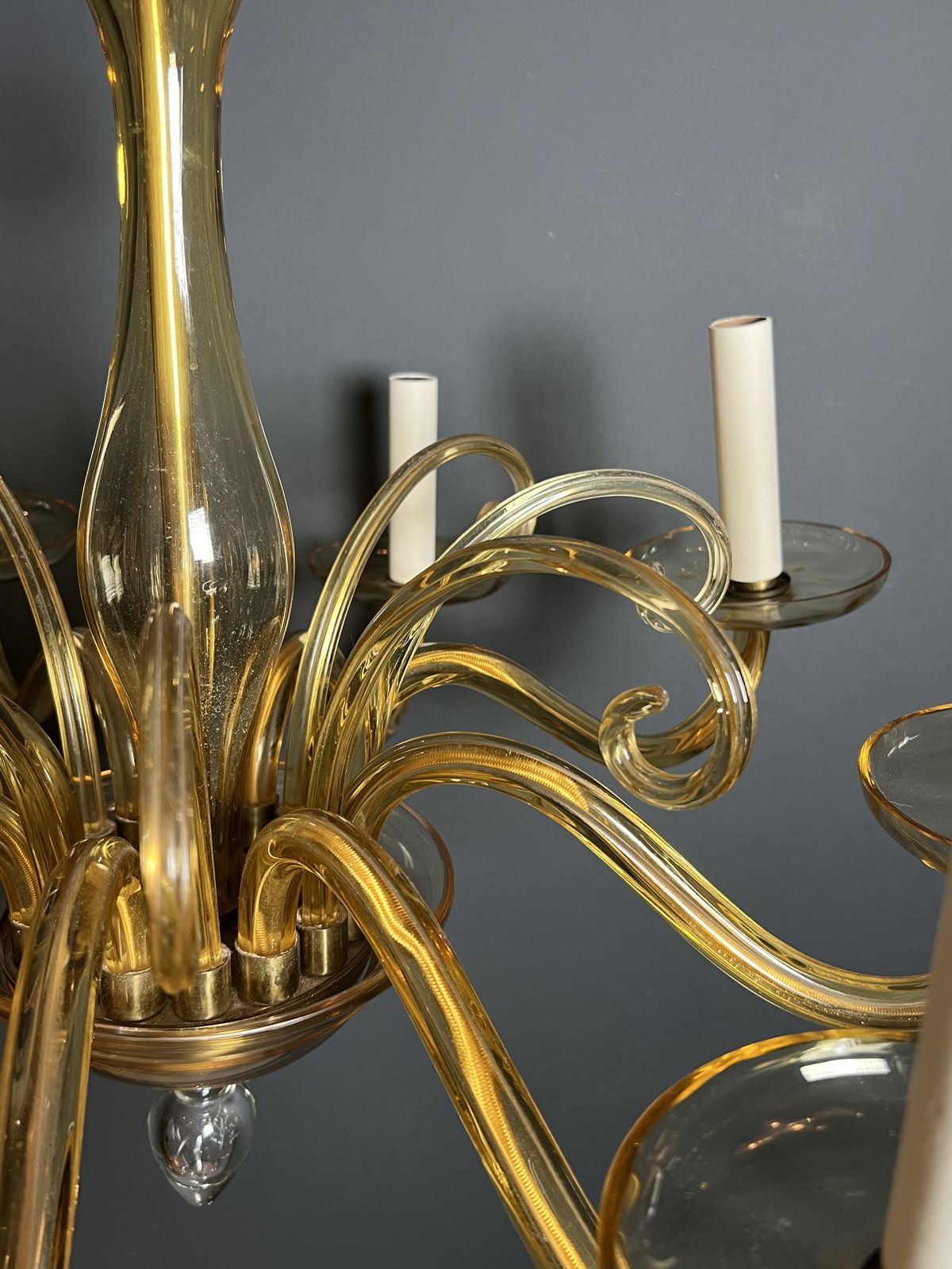 Orange Murano Crystal Chandelier With 8 Lights. Italian Work. Circa 1970 photo buy