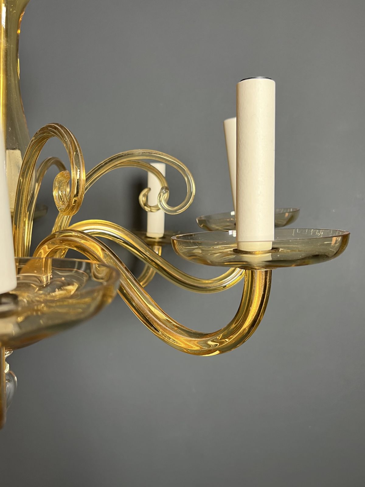 Orange Murano Crystal Chandelier With 8 Lights. Italian Work. Circa 1970 photo vintage