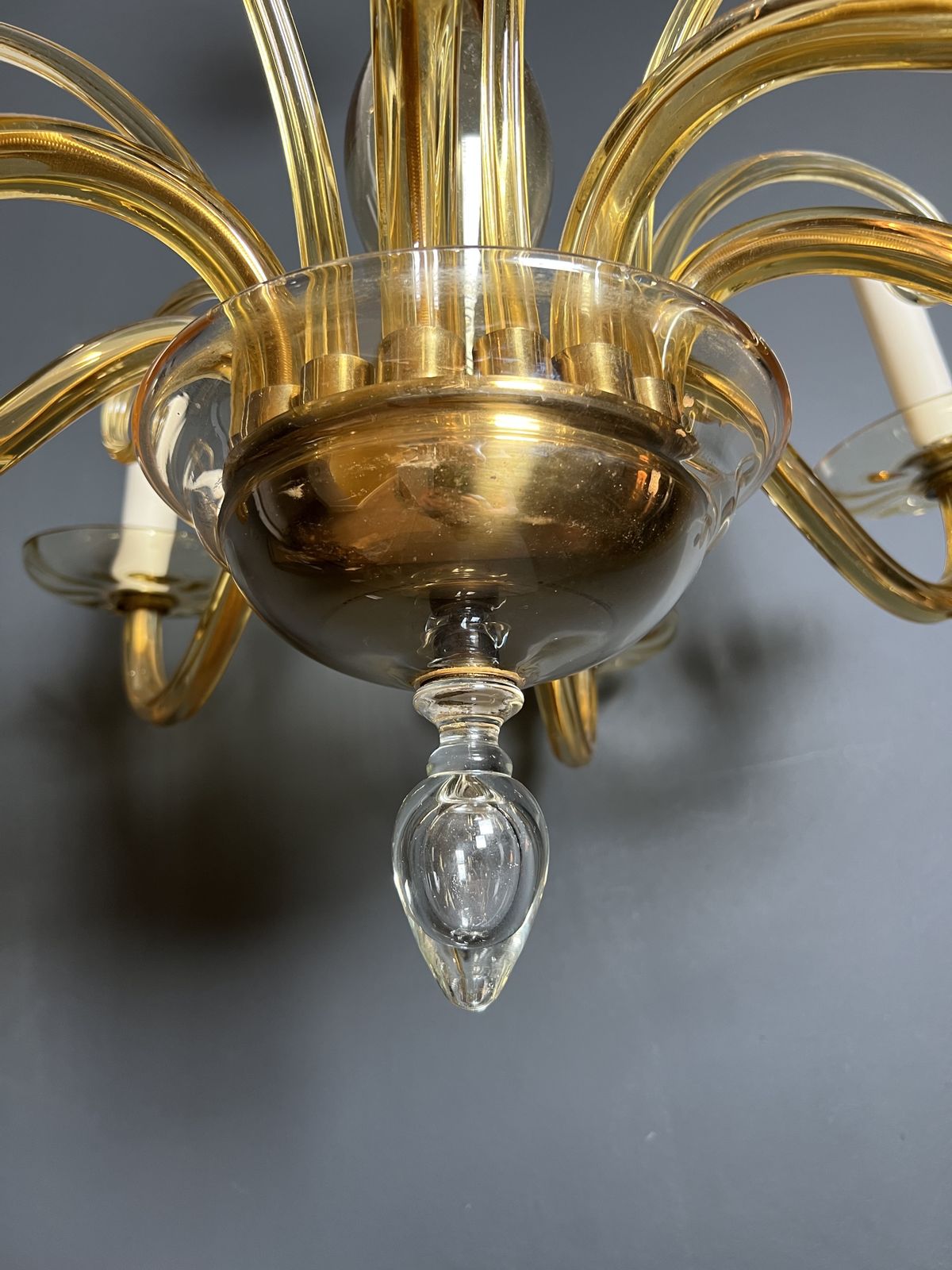 Lighting Orange Murano Crystal Chandelier With 8 Lights. Italian Work. Circa 1970 photo