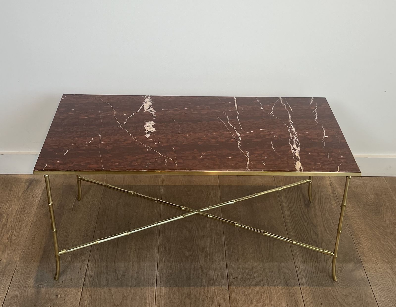 Bronze Coffee Table In Faux Bamboo Style With Veined Red Marble Tops From Maison Bagués photo Furniture