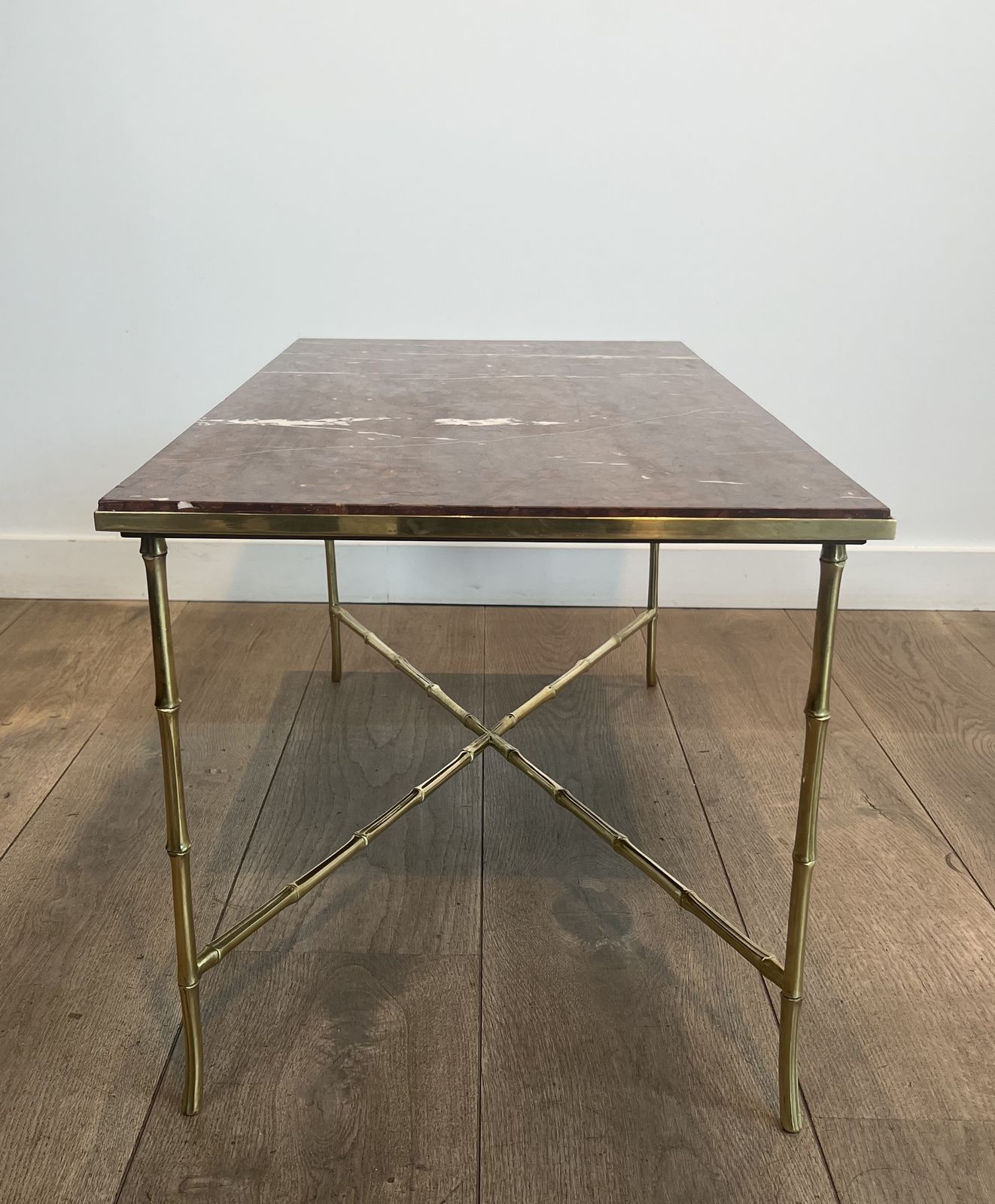 Bronze Coffee Table In Faux Bamboo Style With Veined Red Marble Tops From Maison Bagués photo 3850.0