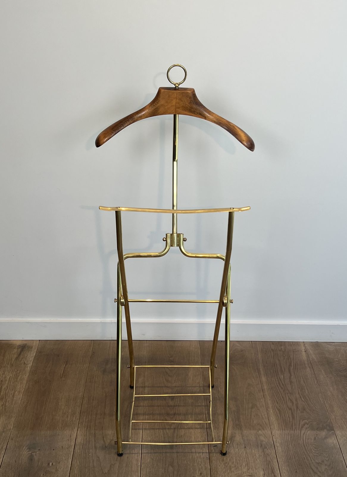 Neoclassical Style Folding Valet Stand In Brass And Wood
