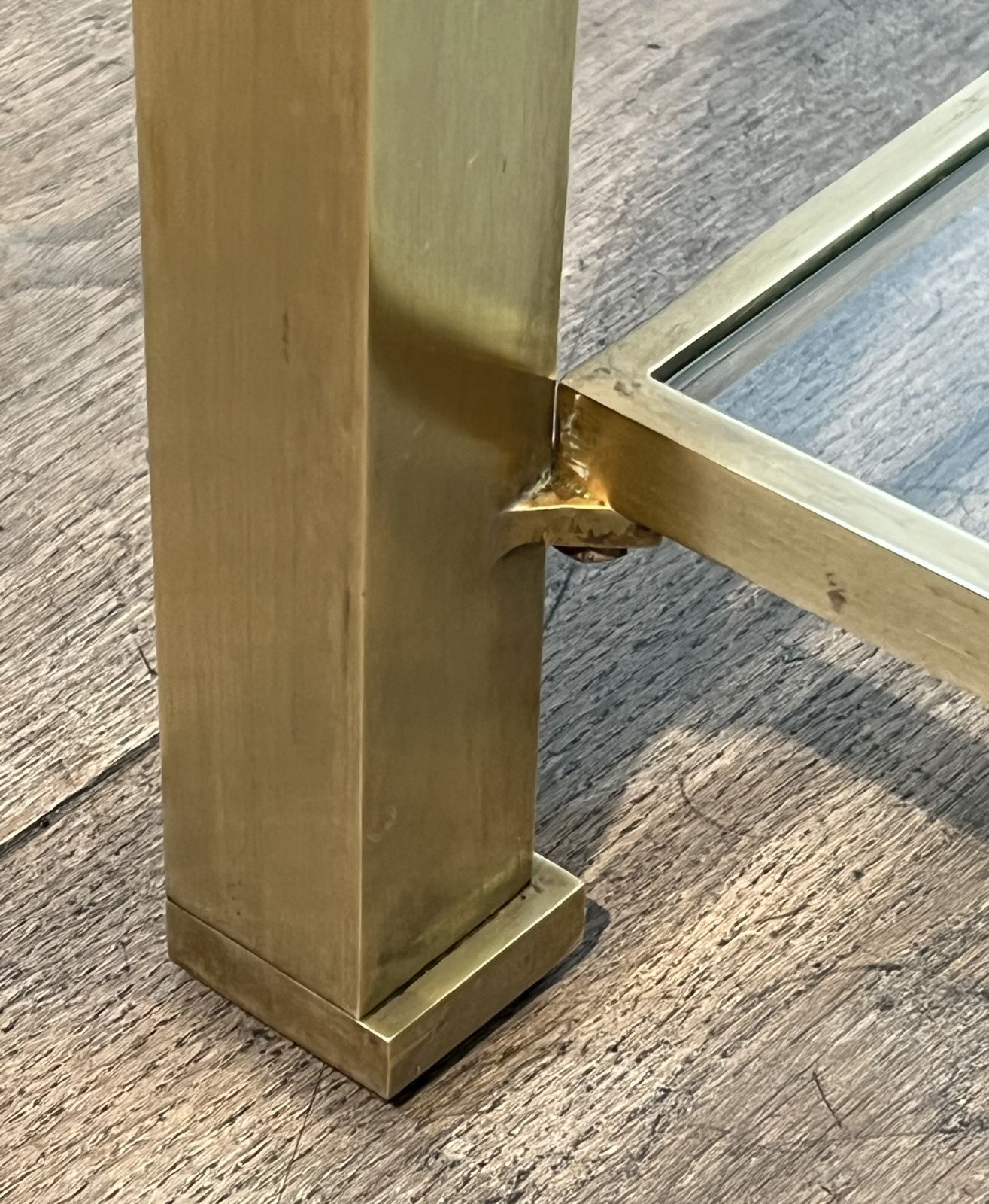 photo for sale Modernist Coffee Table In Brass And Glass Tops By Guy Lefèvre For Maison Jansen