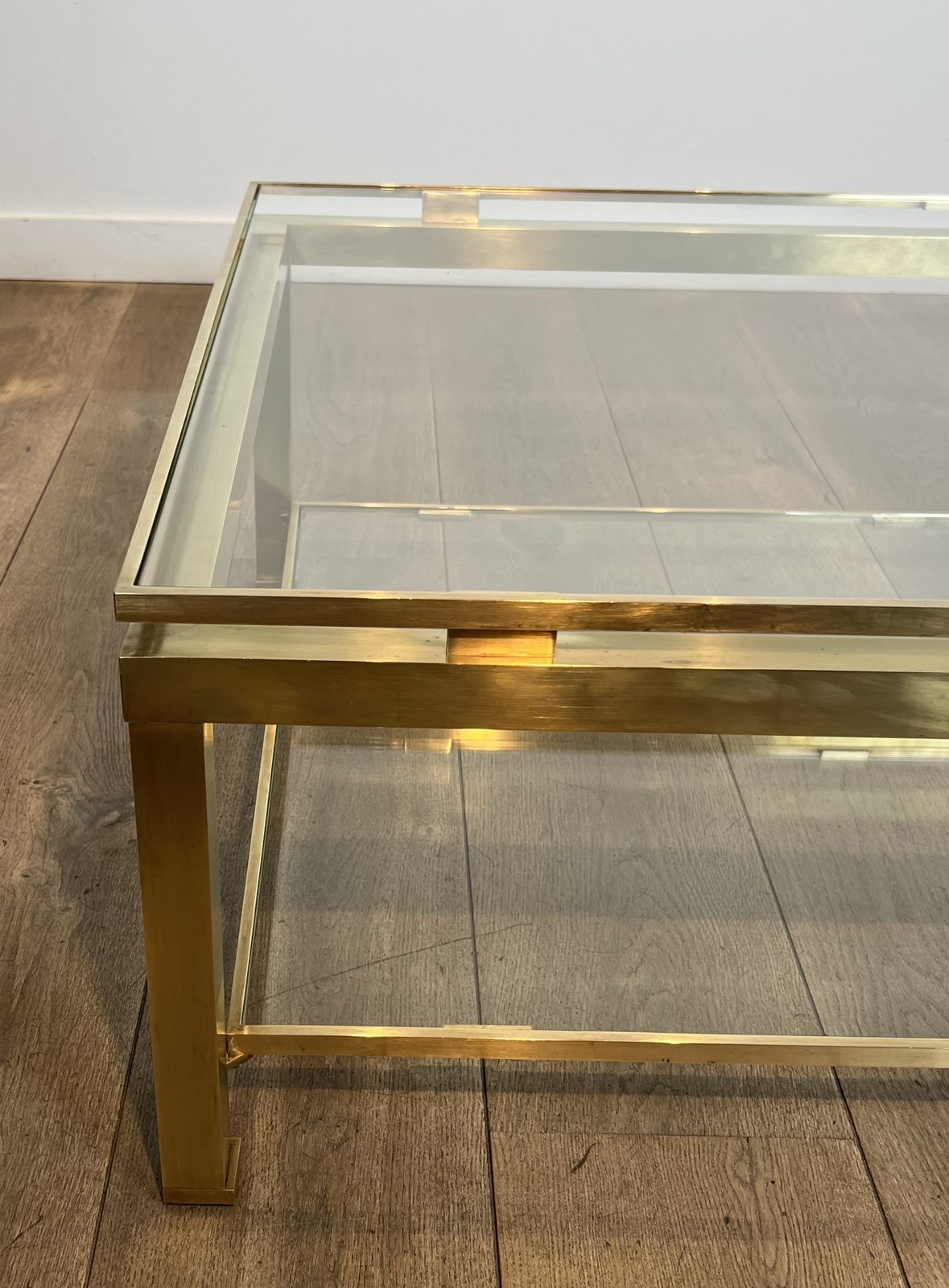 photo vintage Modernist Coffee Table In Brass And Glass Tops By Guy Lefèvre For Maison Jansen