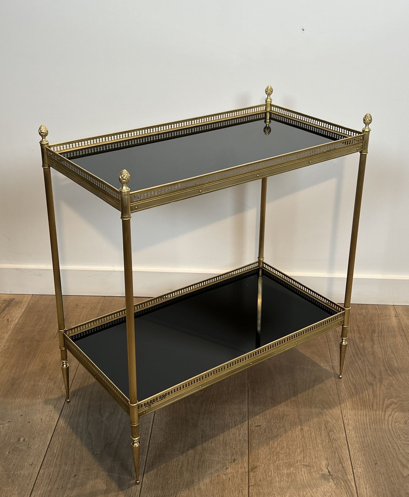 Pair Of Neoclassical Style Brass Side Tables With Black Lacquered Glass Top By Maison Jansen photo 5850.0