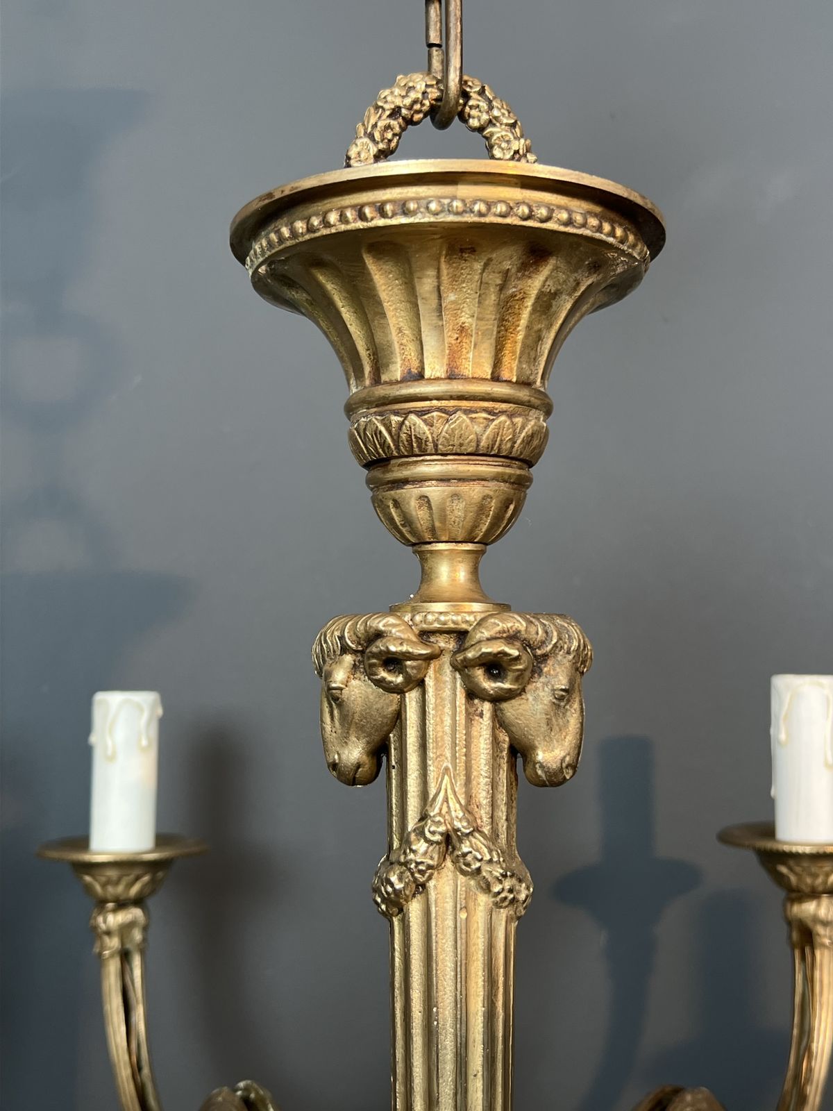 Bronze Chandelier With Ram's Heads In The Louis XVI Style, In The Style Of The Jansen Family photo buy