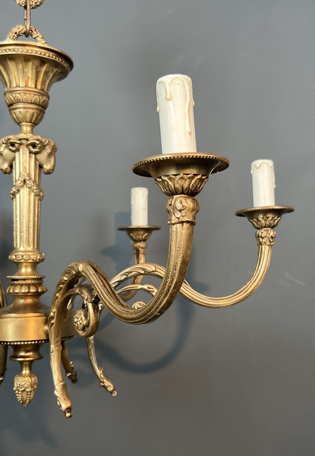 photo furniture Bronze Chandelier With Ram's Heads In The Louis XVI Style, In The Style Of The Jansen Family