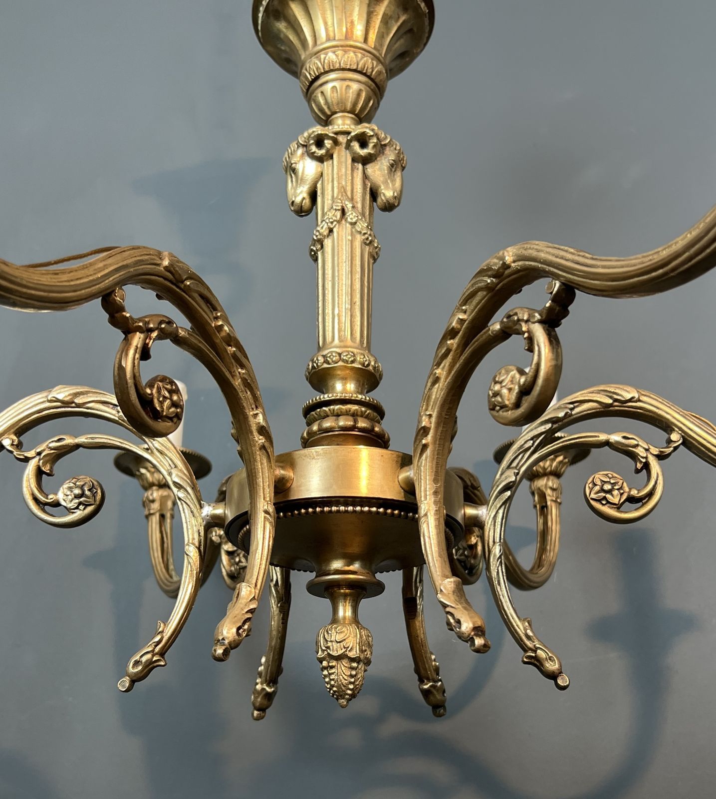 photo for sale Bronze Chandelier With Ram's Heads In The Louis XVI Style, In The Style Of The Jansen Family