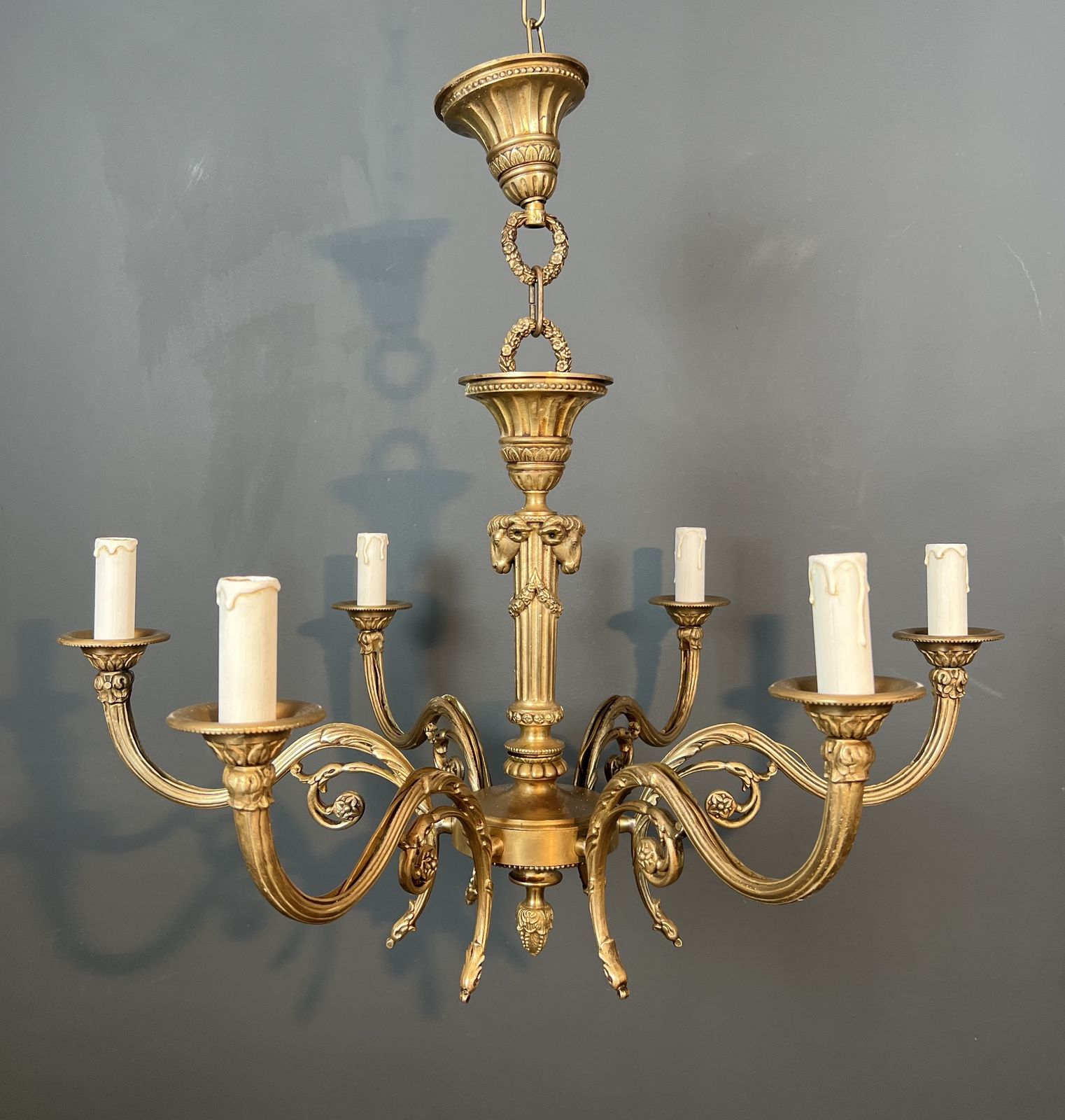 1850.0 Bronze Chandelier With Ram's Heads In The Louis XVI Style, In The Style Of The Jansen Family photo