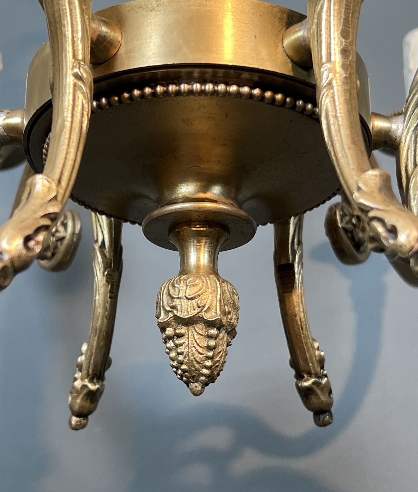 photo vintage Bronze Chandelier With Ram's Heads In The Louis XVI Style, In The Style Of The Jansen Family