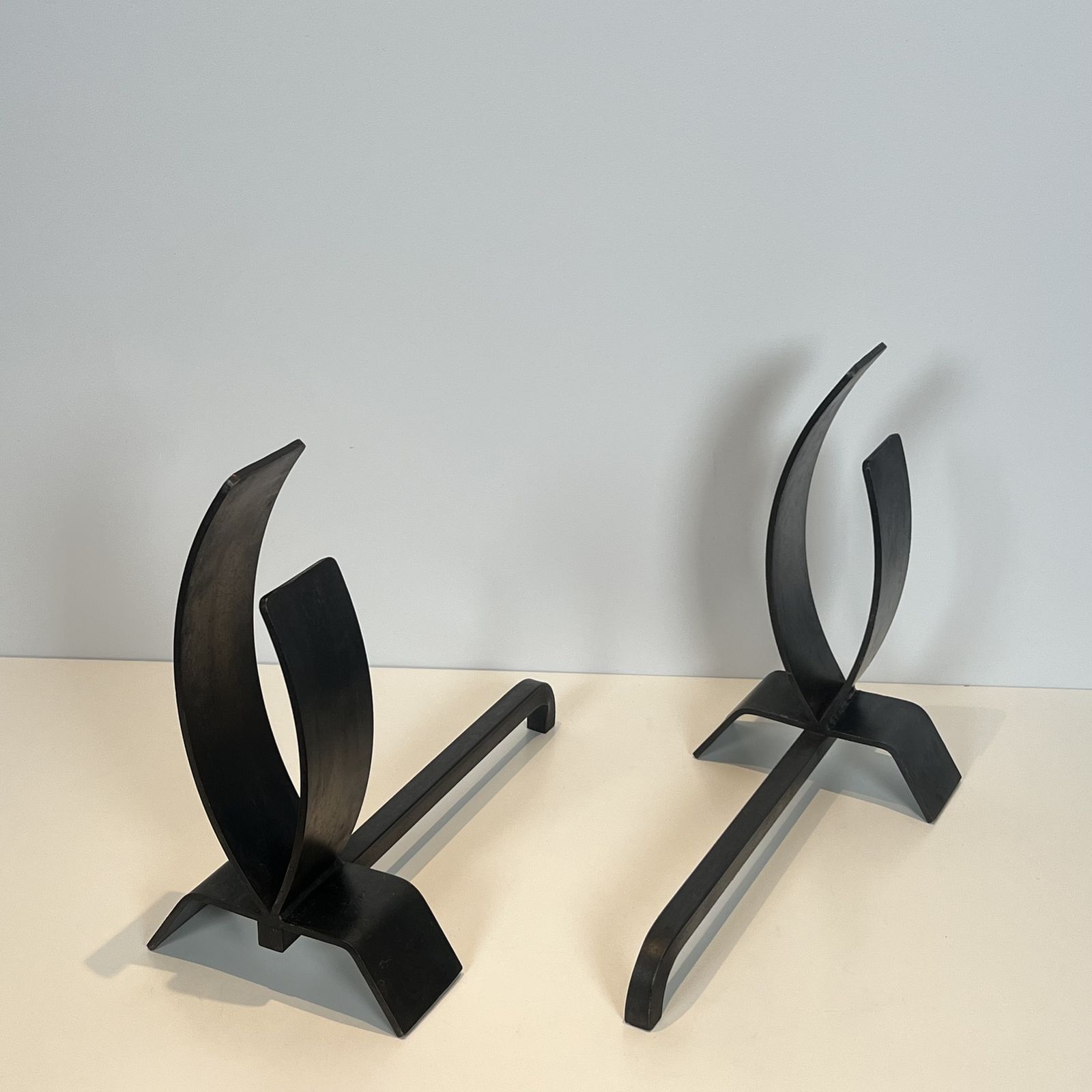 Pair Of Modernist Steel And Wrought Iron Andirons photo vinterior