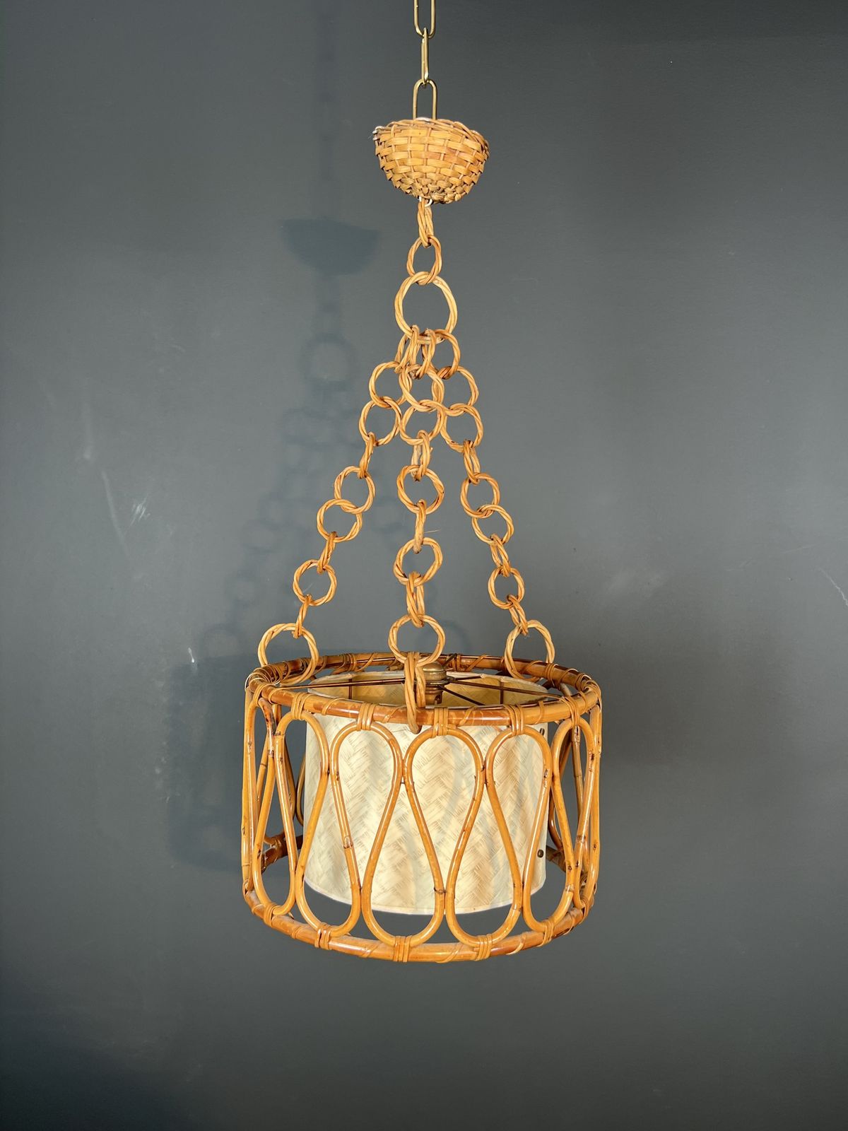 Small Rattan Chandelier In The Style Of Adrien Audoux And Frida Minet (Audoux Minet)