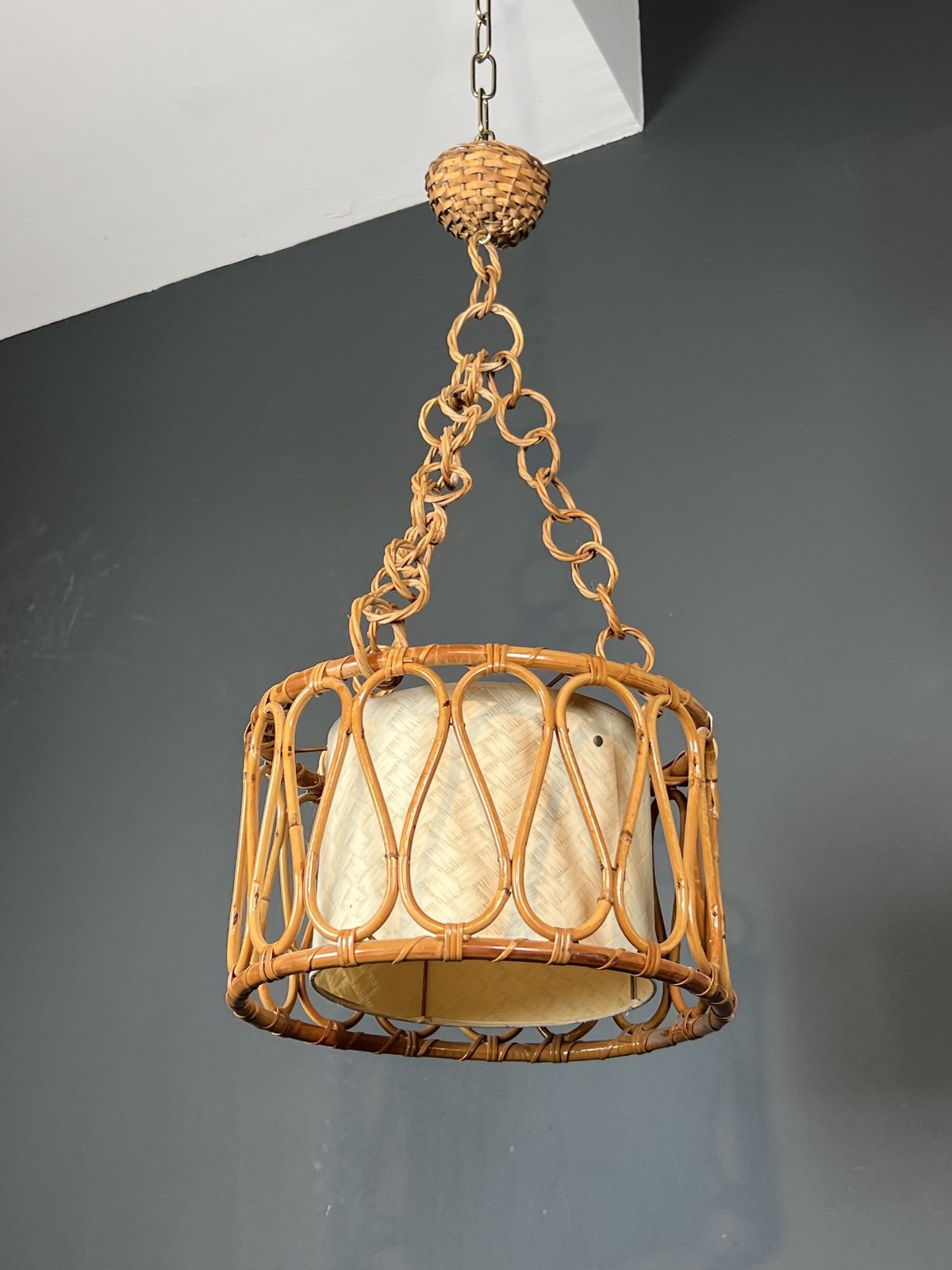 Small Rattan Chandelier In The Style Of Adrien Audoux And Frida Minet (Audoux Minet) photo for sale
