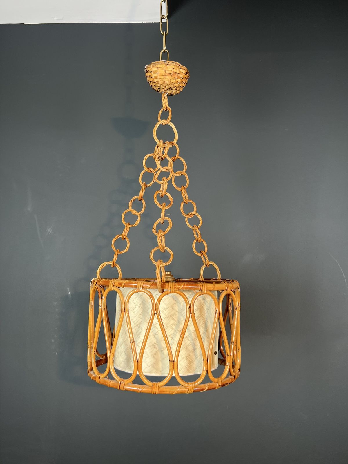 photo vinterior Small Rattan Chandelier In The Style Of Adrien Audoux And Frida Minet (Audoux Minet)