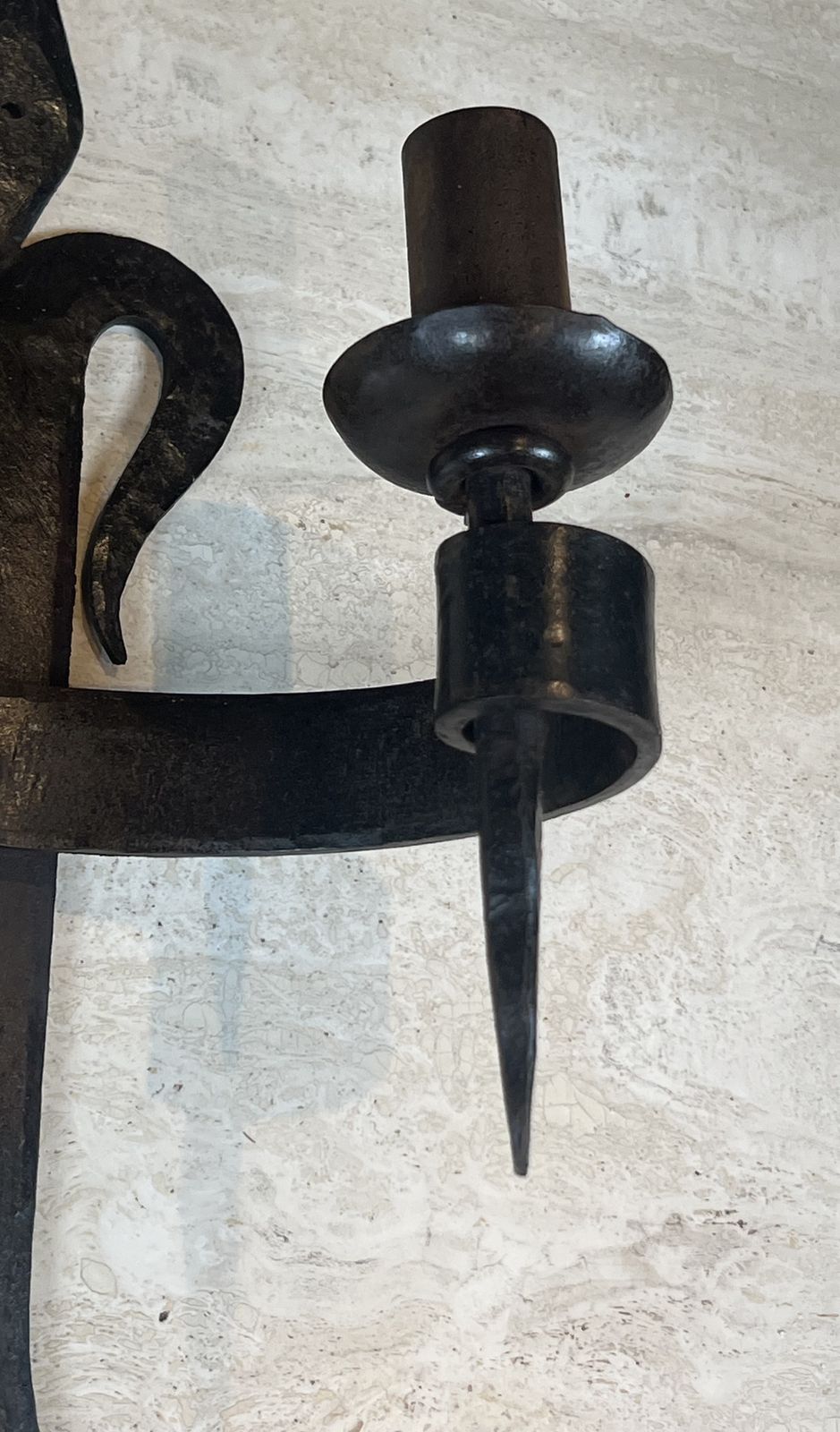 photo buy Important Pair Of Wrought Iron Wall Sconces "With Fleur De Lys" Design, 2 Light Gothic Style