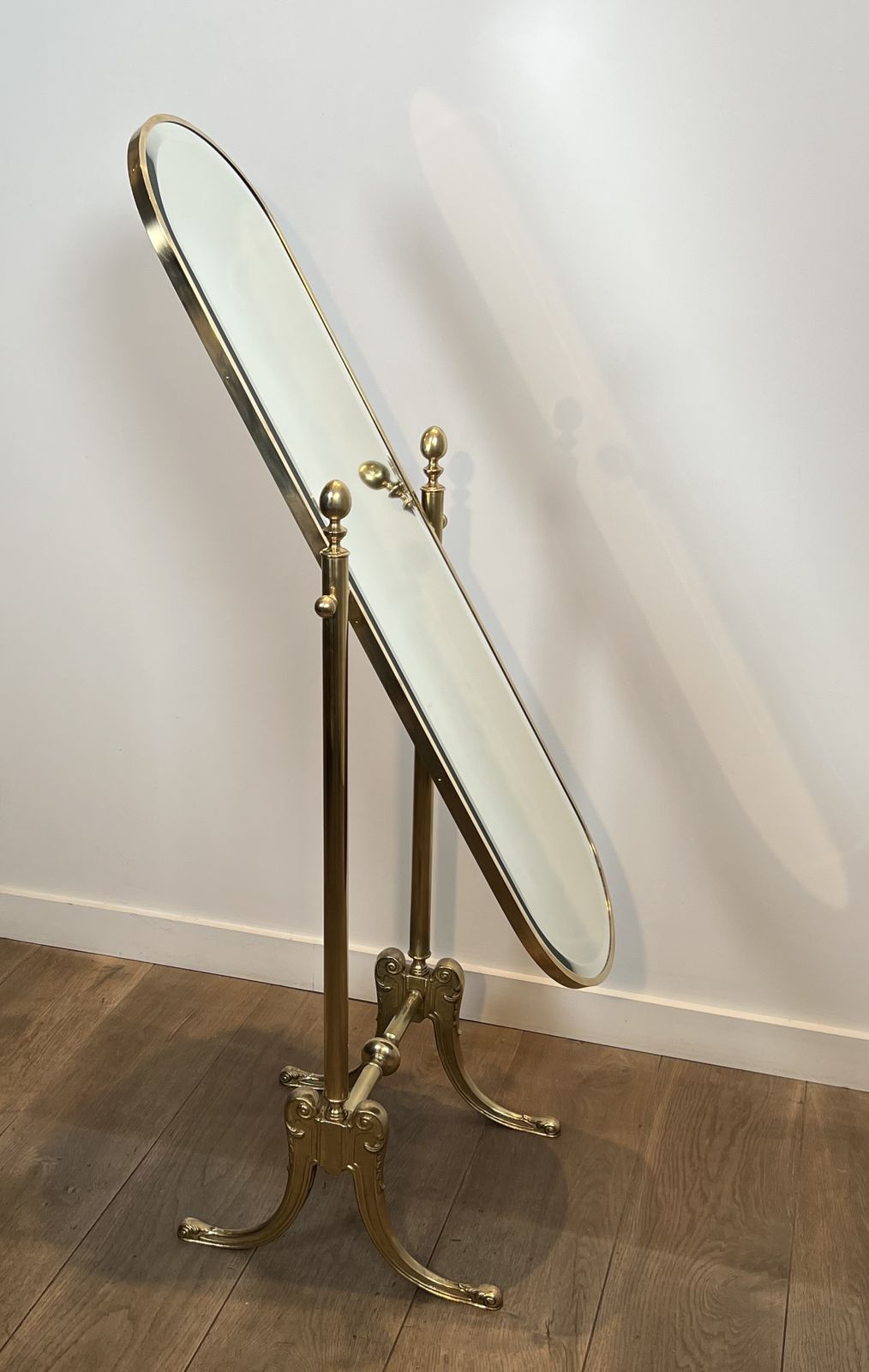 Pair Of Neoclassical Style Brass Psyche Mirrors photo vintage