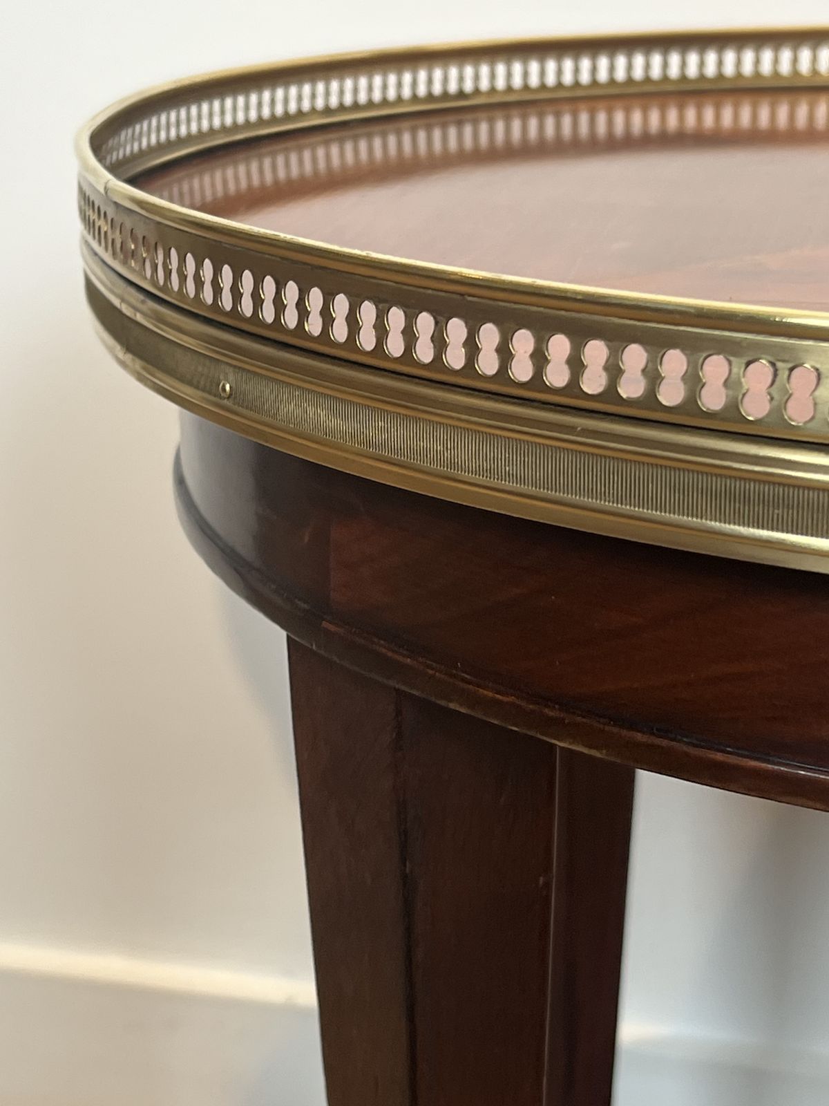 Pair Of Round Mahogany And Brass Side Tables, Also Known As Bouillotte Tables, End Tables, Or Pedestal Tables In Neoclassical Style photo buy