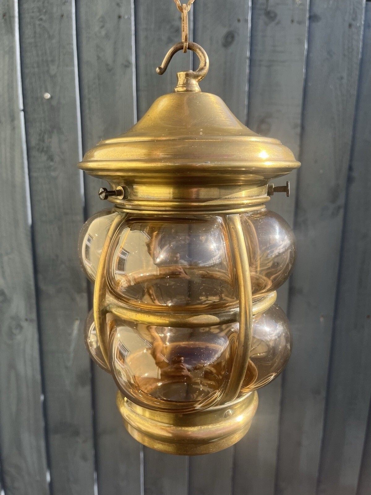 photo vinterior Mid Century Brass Cage Blown Porch Light Lantern Lamp Shade & Gallery Scandi 60s