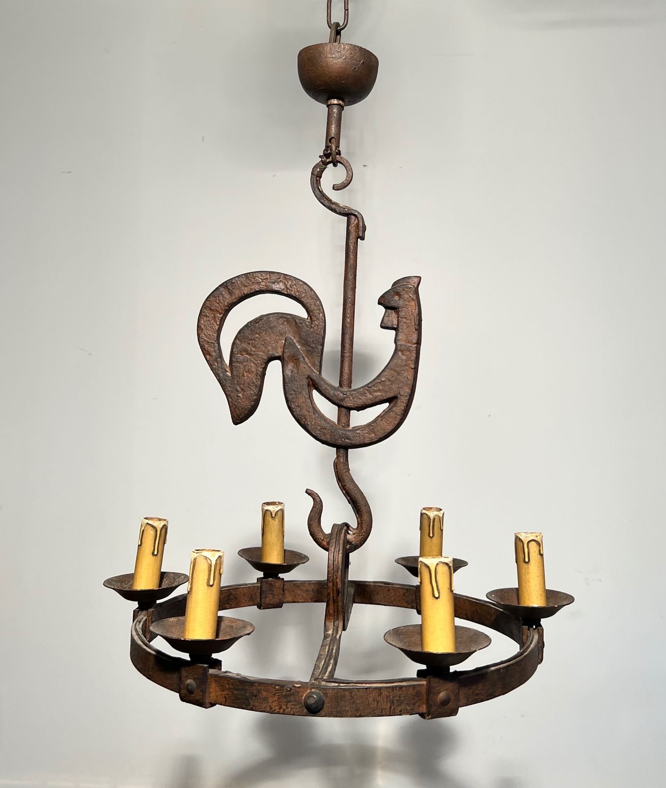 photo for sale Rooster Chandelier By Jean Touret For Atelier Marolles
