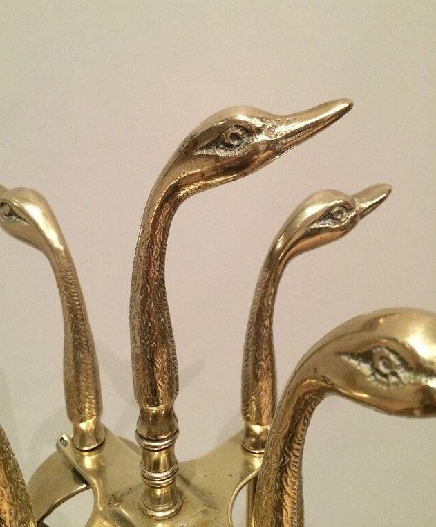 Brass Duck Head Fire Kit In The Style Of Maison Jansen photo for sale
