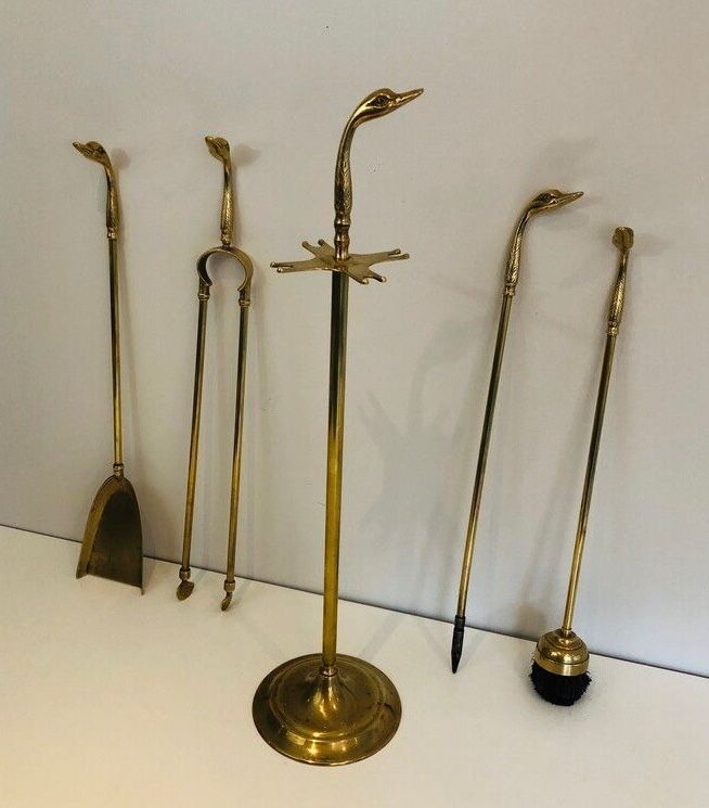 Brass Duck Head Fire Kit In The Style Of Maison Jansen photo 980.0