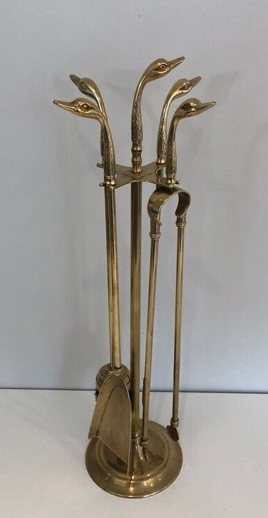 photo for sale Brass Duck Head Fire Kit In The Style Of Maison Jansen