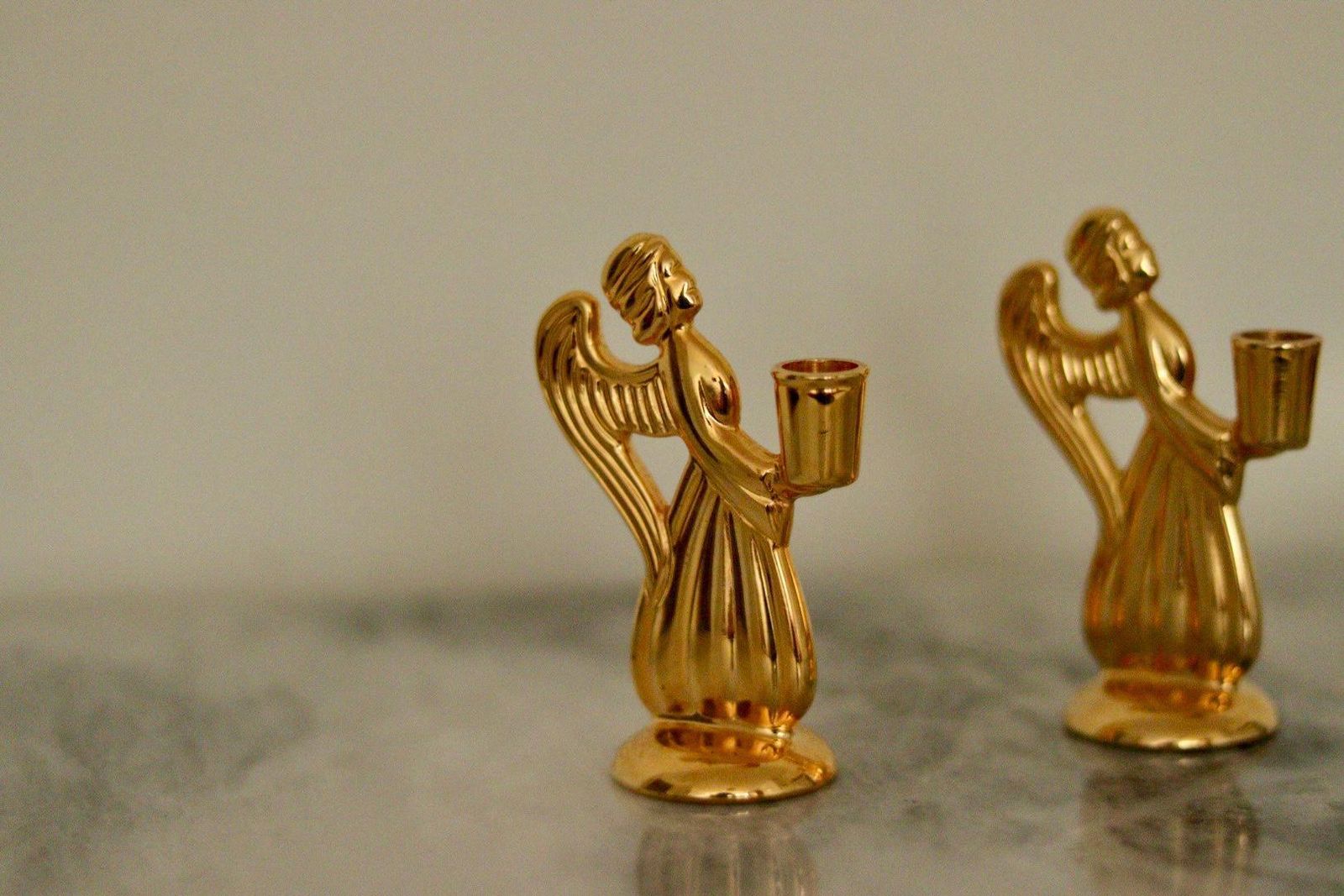 Pair Of Vintage Swedish Brass Angel Candleholders By Skultuna photo Home Decor