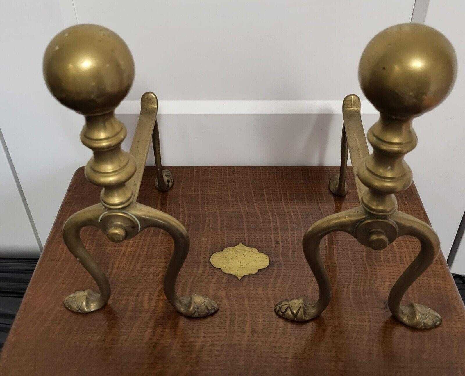 Victorian Brass Andirons Firedogs Pair From The 1890s photo 150.0