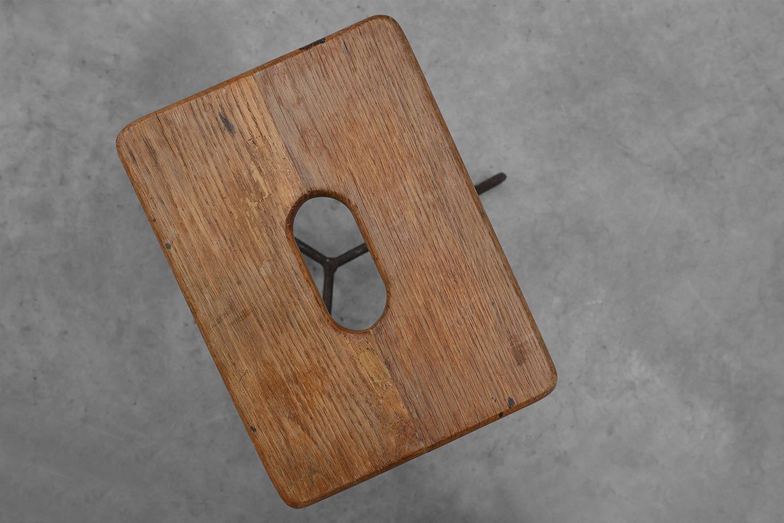 photo furniture Modernist Industrial Iron And Oak Split Slats Stool, France, 1960s