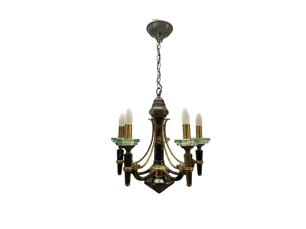Brass And Crystal Chandelier By Lampart Milano 1970’s